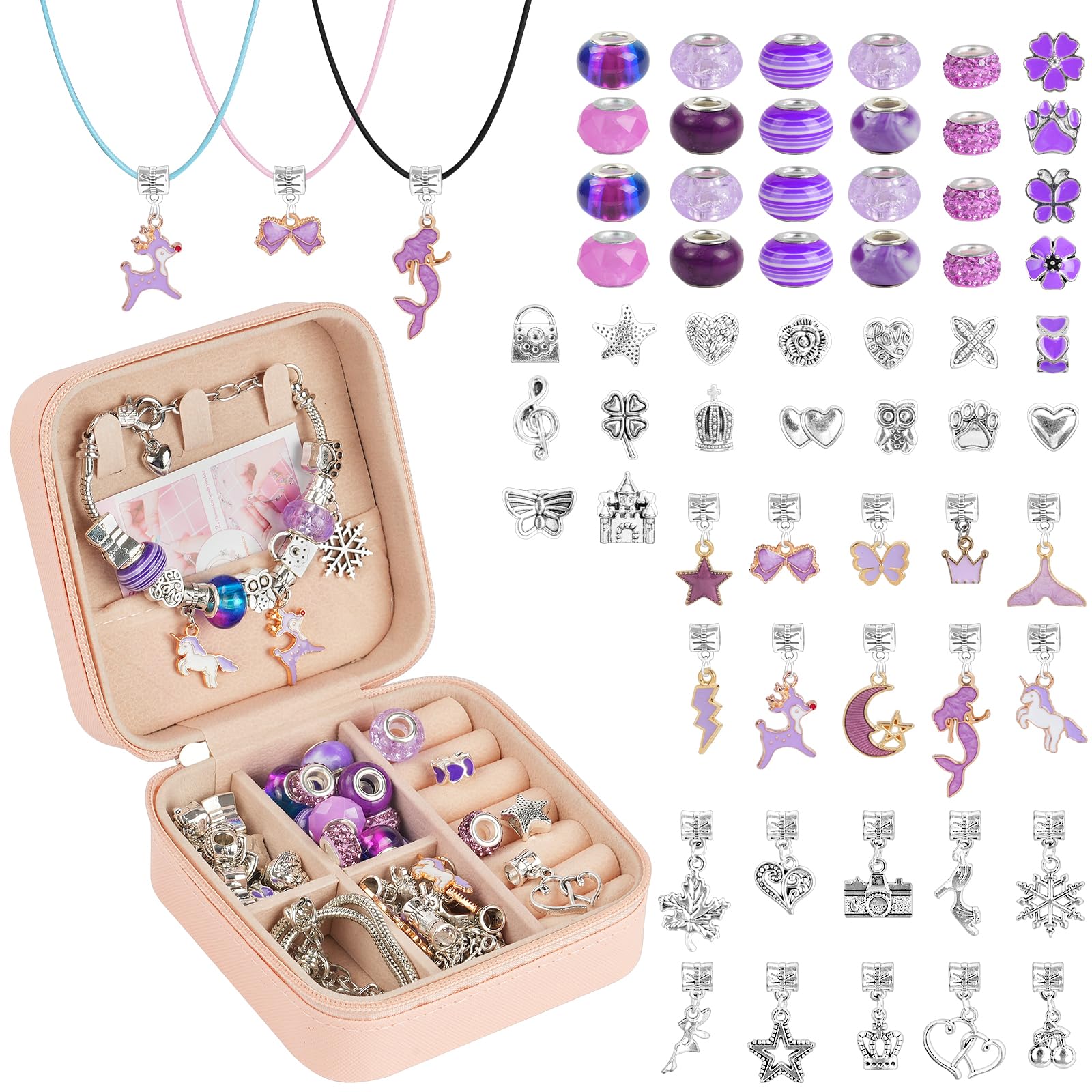 AUAUY Charm Bracelet Making Kit, 66pcs Gifts for Women Bracelet Making Kit with Box Jewellery Making Kit