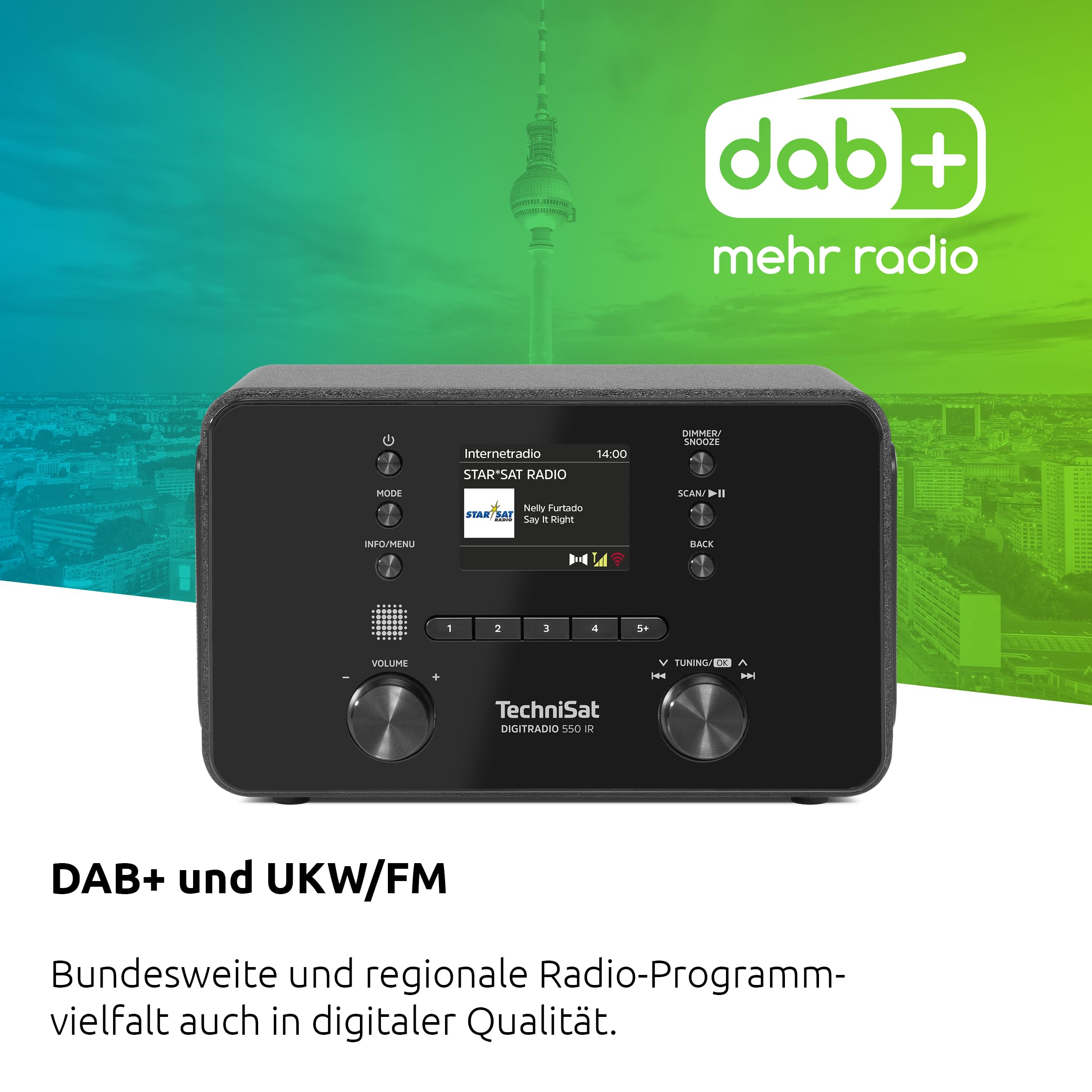 TechniSat DIGITRADIO 550 IR Internetradio DAB+ UKW WLAN Bluetooth Farbdisplay Fernbedienung App-Steuerung 10 Watt RMS