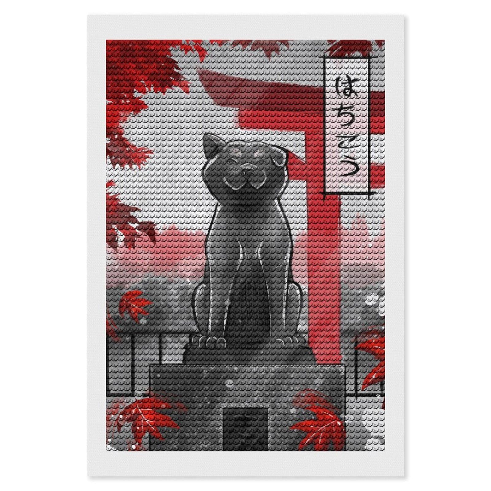 Junmoney Hachiko Statue with Torii Gate Diamond Art Kit 8"x12", Bedroom Decor, Adhesive Canvas, Full Kit Included, Thoughtful Present, Birthday Gift
