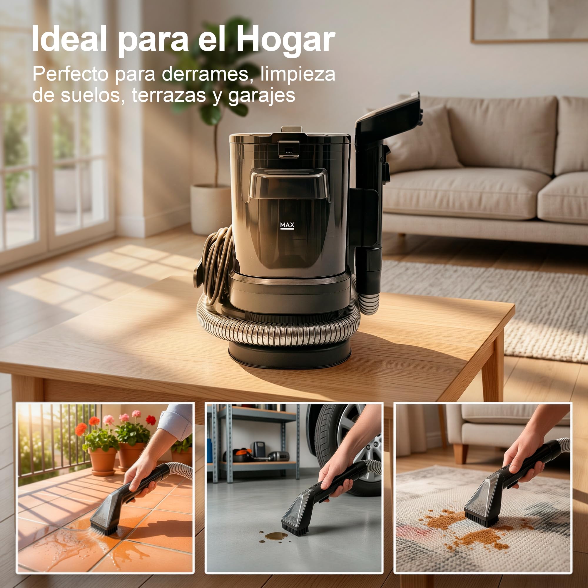 Aspirador de Agua | Limpiador Tapicerías Profesional | 450W Potente Succión | Limpieza en Seco y Húmedo | Cable de 5 metros | Sofás Alfombras Coches | Depósito Doble 1.8L + 0.8L | Aspiradora Portátil
