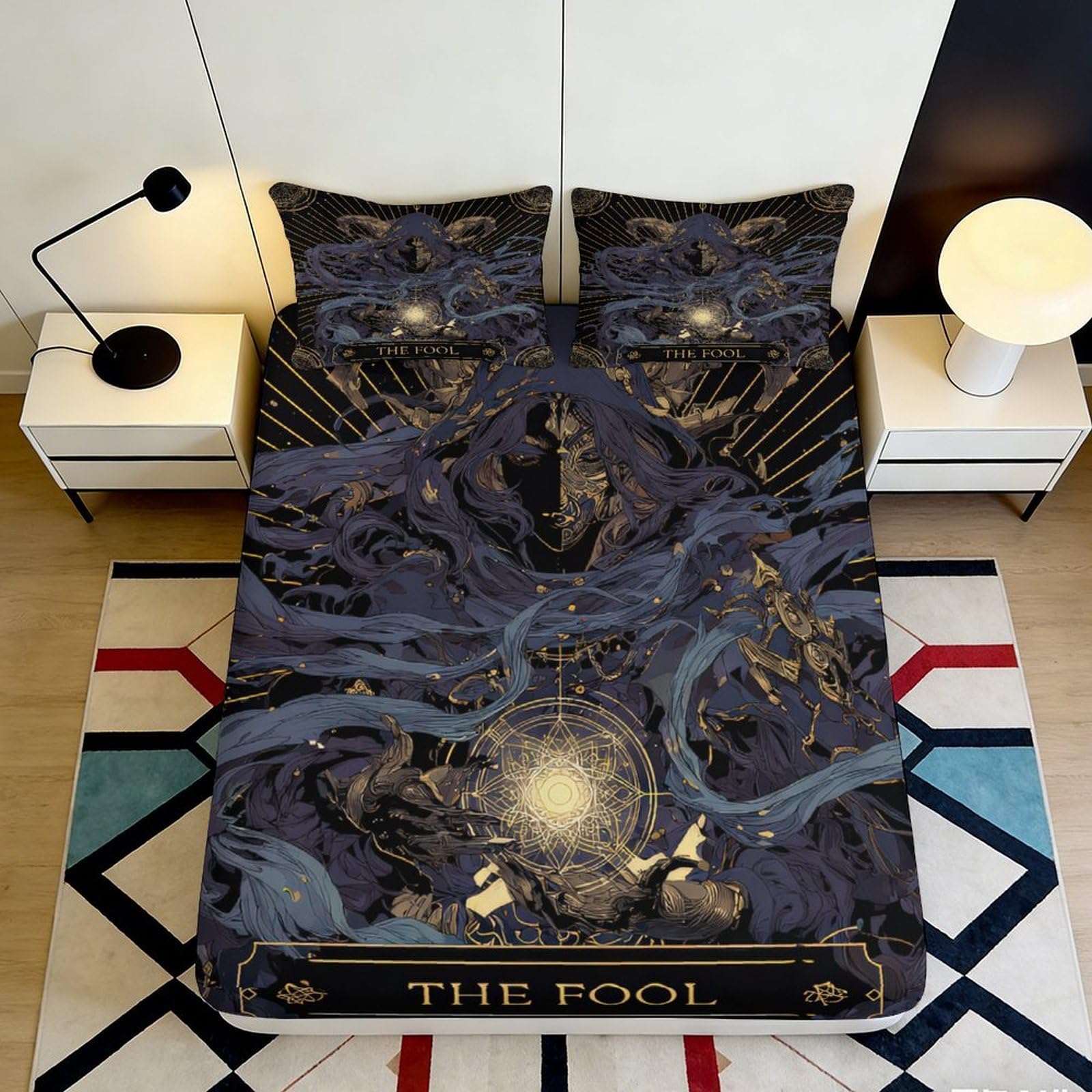 3D Printed Mystical Tarot Fitted Sheet Microfiber Artistic The Fool Bed Cover for Bedroom Dorm Easy Care 90x200x25cm