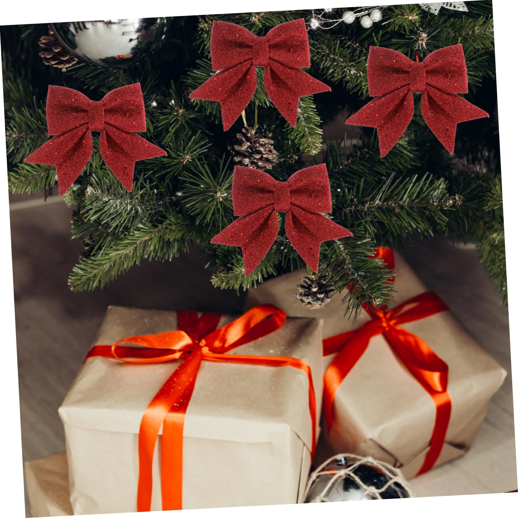 4piezas Lazos Navideños Polvo para Decorar Árboles De Navidad Adornos para Fiestas y Ventanas Diseño Brillante y Elegante