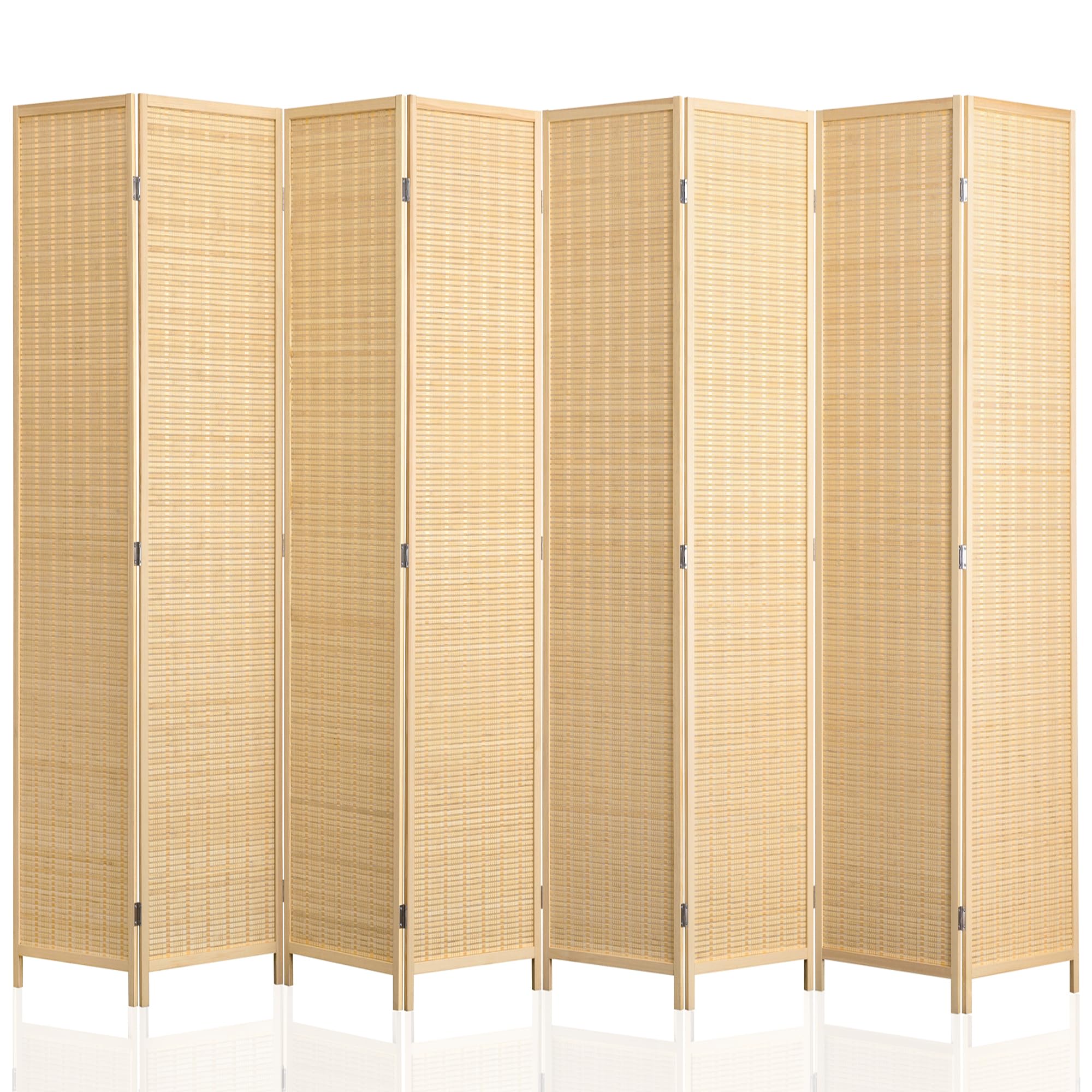 WelFurGeer 8 Panel Bamboo Room Divider, Folding Privacy Screen for Room Separation, Natural Wood Room Partitions and Dividers, Patio Privacy Panels,