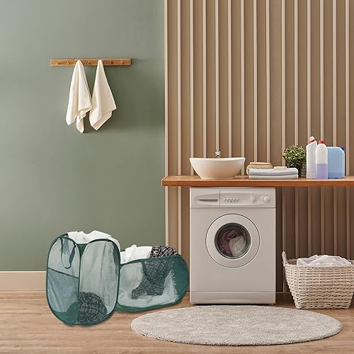 Miniatura 7 de PATIKIL Cesta de malla para lavandería, bolsa plegable con asas para lavandería, viajes, color beige