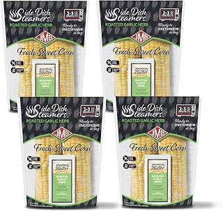 JMB Produce Side Dish Steamers - Corn Side Dishes - Roasted Garlic Herb Flavor - Microwavable Fresh Vegetables - 4 Count