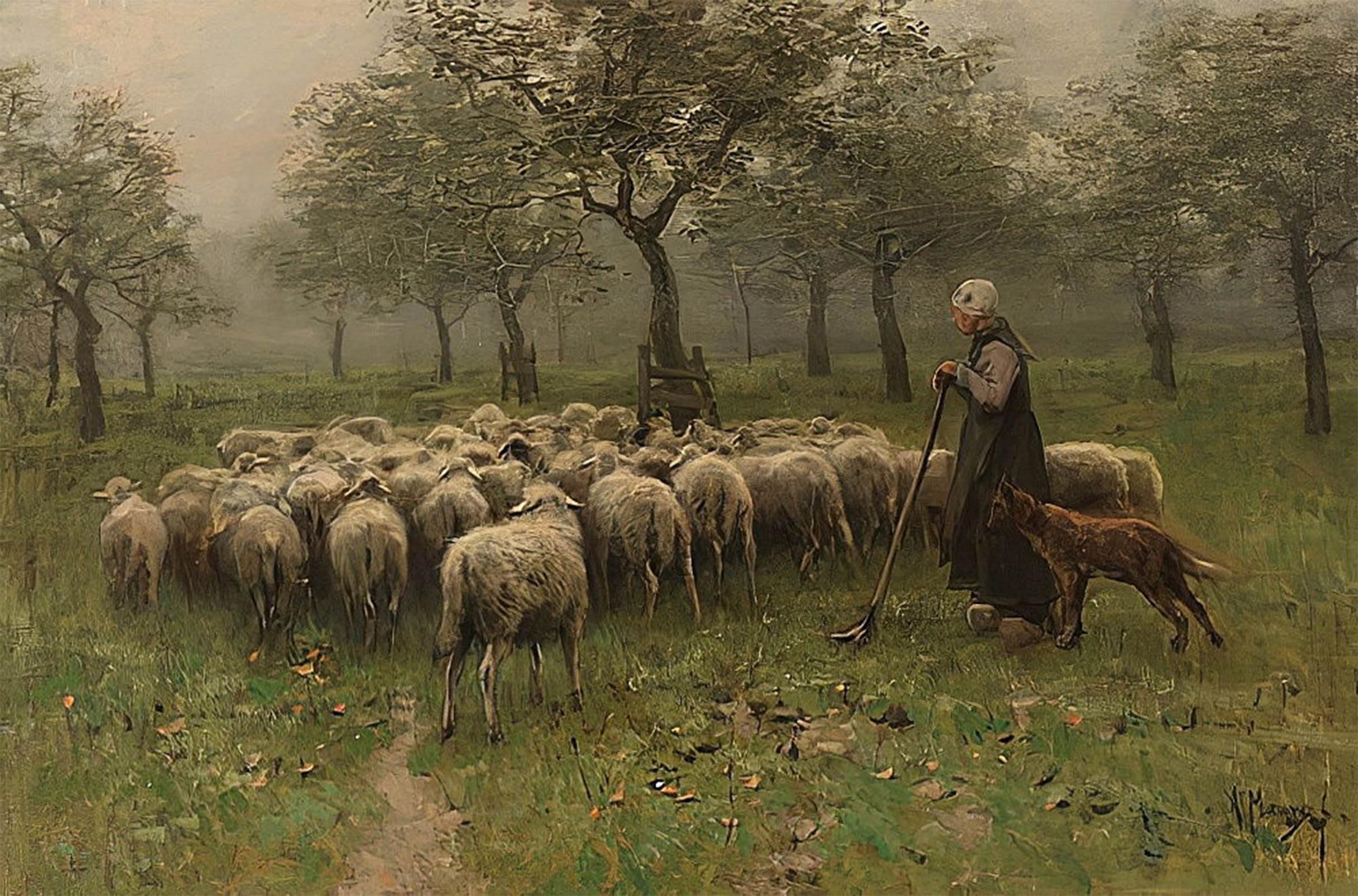 POSTERIIk Vintage Print Pop Art Landscape Artwork Shepherdess with a Flock of Sheep by Anton Mauve Art Prints for Office Home Decor 60x90cm