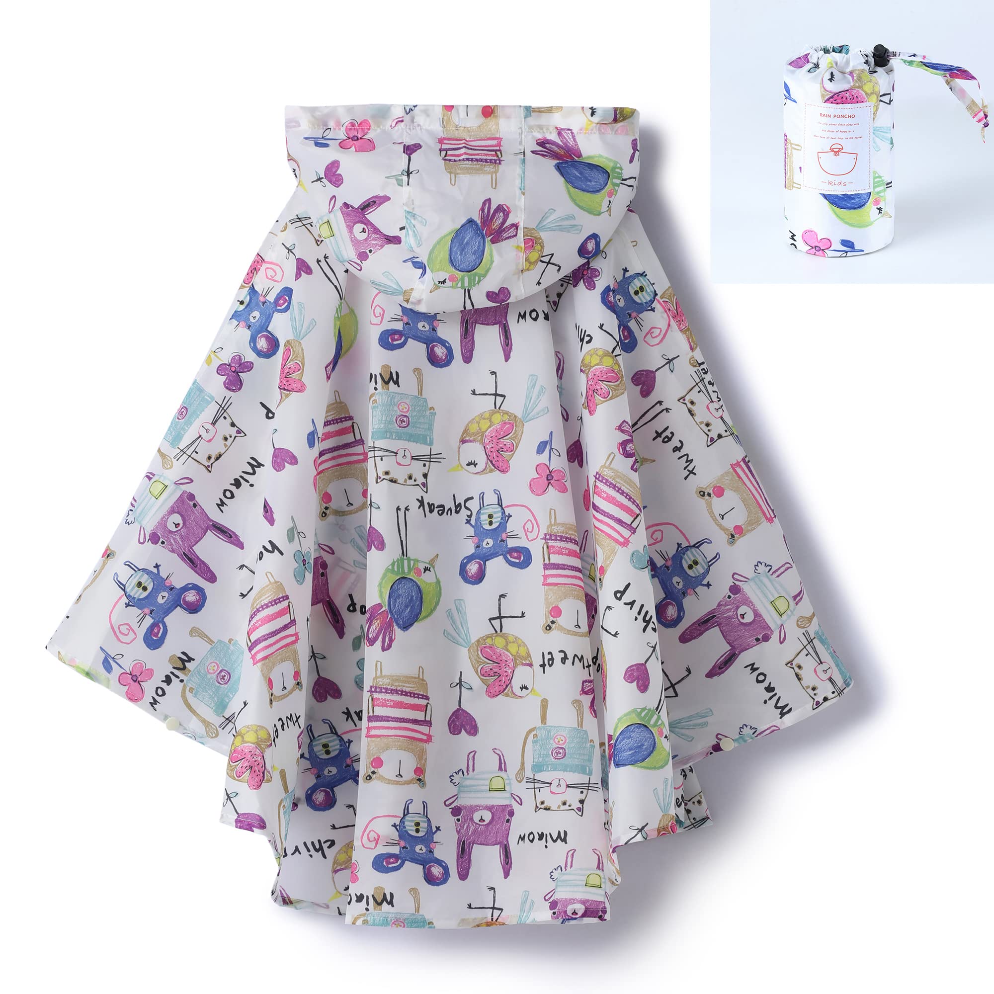 QIKADO Poncho Antipioggia Bambino, Poncho Pioggia Bambina con Cappuccio e Bottoni Portatile