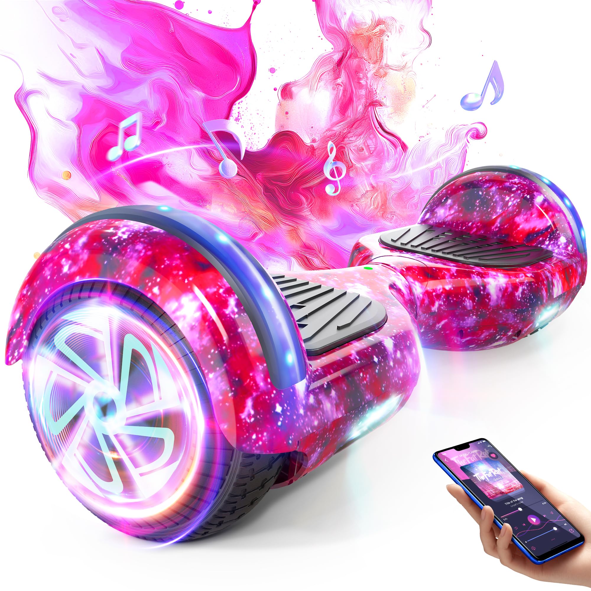 Hoverboard for Children Aged 6-12 Years with Built-in Bluetooth Speaker and 6.5 Inch Wheels with Colourful Lights, Safety Self Balancing Scooter Gift for Children