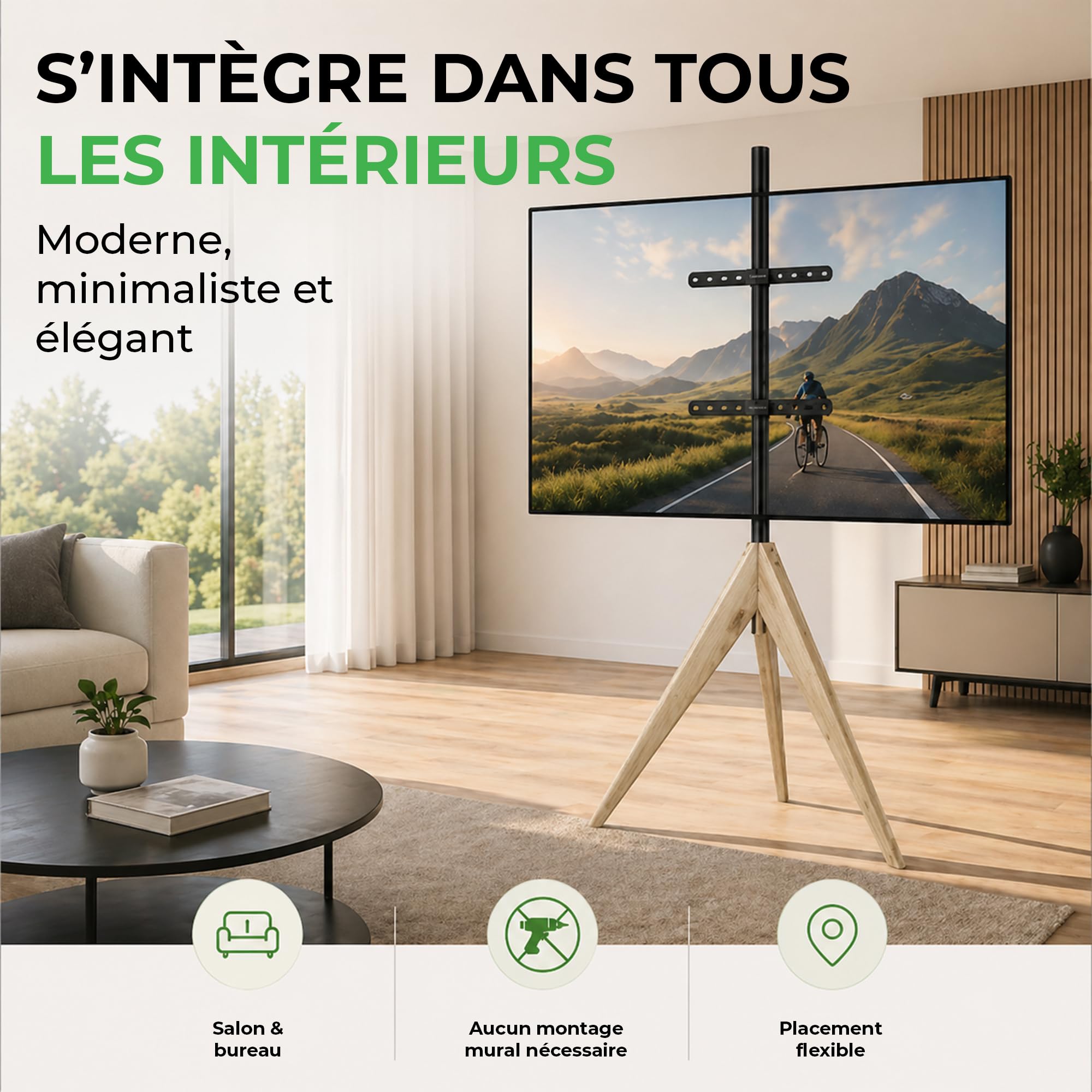 Meuble TV XTRARM Argo Tripod, Hauteur jusqu'à 140 cm, Rotatif à 360 degrés, pour téléviseur d'environ 32 à 65 Pouces, jusqu'à 40 kg, Maximum VESA 400x400mm, Meuble TV en Bois véritable