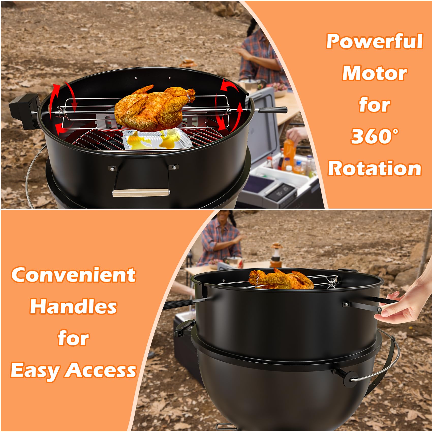 Kit de asador mejorado para parrillas Weber de carbón de 22 pulgadas, kit de parrilla para parrillas Weber y otras parrillas de tamaño similar, con asas, cestas de carbón, 10 bandejas de goteo 6