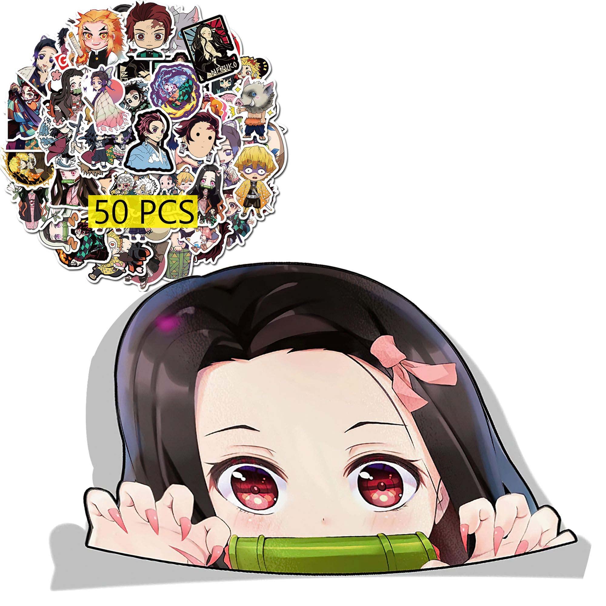Moriso Demon Slayer Car Decals Anime (1 Pcs) with Demon Slayer Stickers (50pcs ) for Gifts Nezuko Anime Vinyl Stickers Anime Accessories Window Trunk Bumper Decal