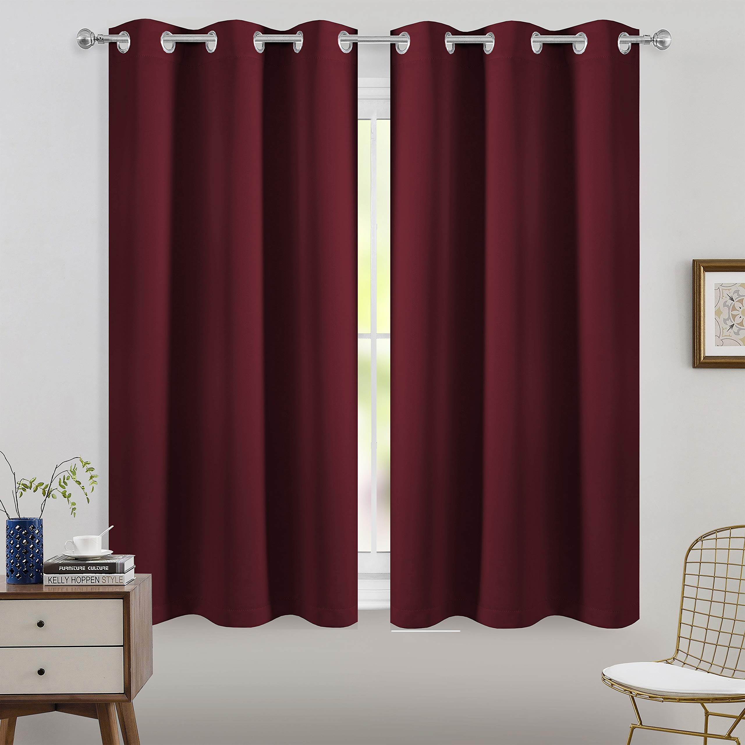 FLOWEROOM Room Darkening Blackout Curtains Thermal Insulated Draperies with Grommet for Living Room Red, 42 x 45 inch, 2 Panels