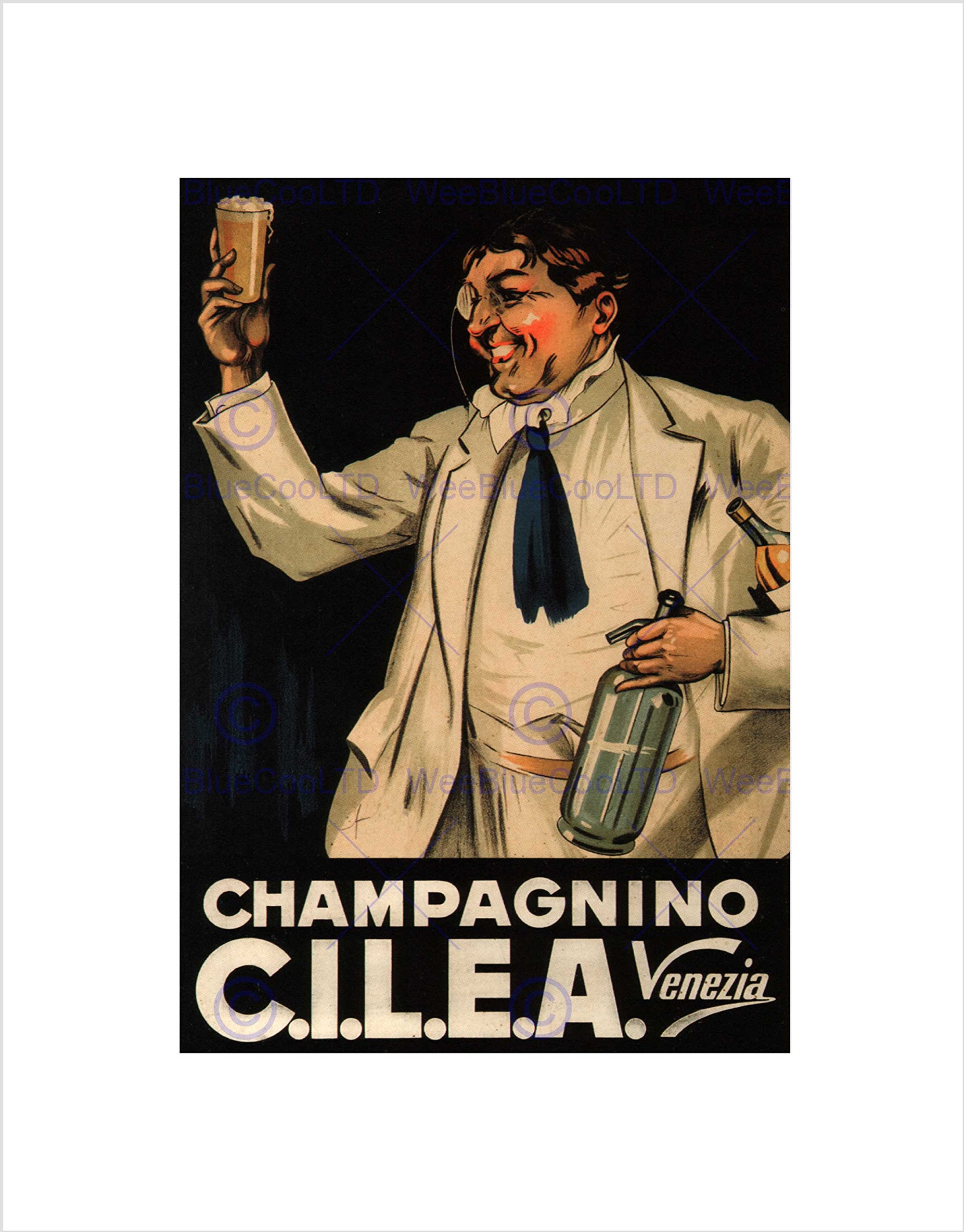 Wee Blue Coo VENICE CHAMPAGNE ALCOHOL DRINK ITALY VINTAGE RETRO ADVERT FRAMED PRINT B12X595