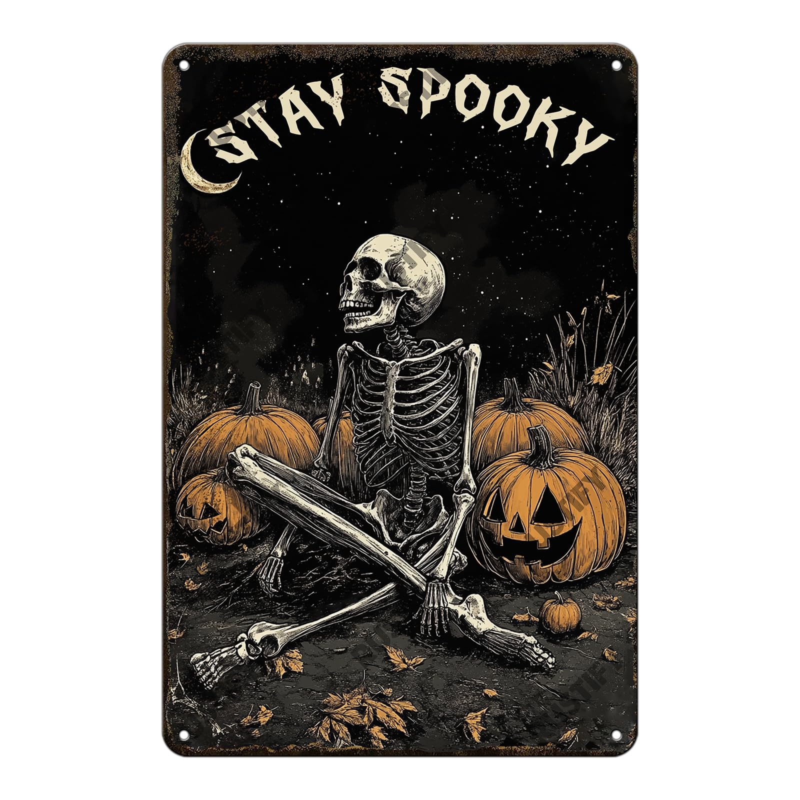 Anceky Skeleton Stay Spooky Tin Sign Vintage Metal Sign Wall Decor for Outdoor Entryway Home Garage Backyard 12×8 Inch