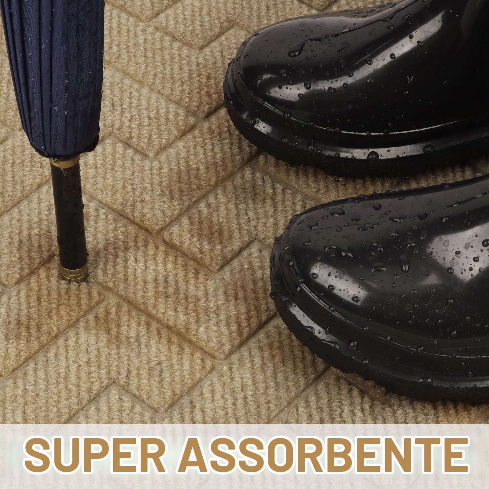 LEKEEPGO Zerbino Ingresso Esterno e Interno, Tappeto Assorbente Anti-sporco, Profilo Basso con Retro Antiscivolo, 60 x 90 cm, Cachi
