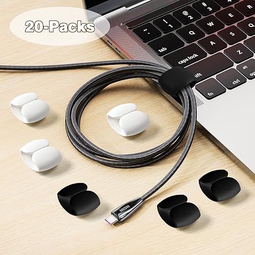 Miniatura 3 de Paquete de 20 clips organizadores y almacenamiento de cables, versátil gestión de cables y cables de carga para viajes, escritorio y hogar, soportes