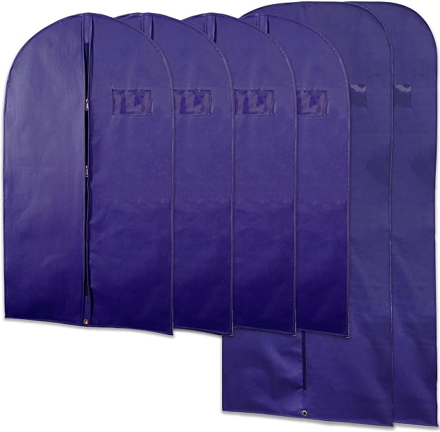 Goal Winners 6 Pack Breathable Clothes Cover Storage Bags Long Dress Garment Cover Dust Proof Moth Protector Suit Travel Coat Bag With Full Length Zipper, 4x100cm (40) + 2x138cm (54) (Navy Blue)