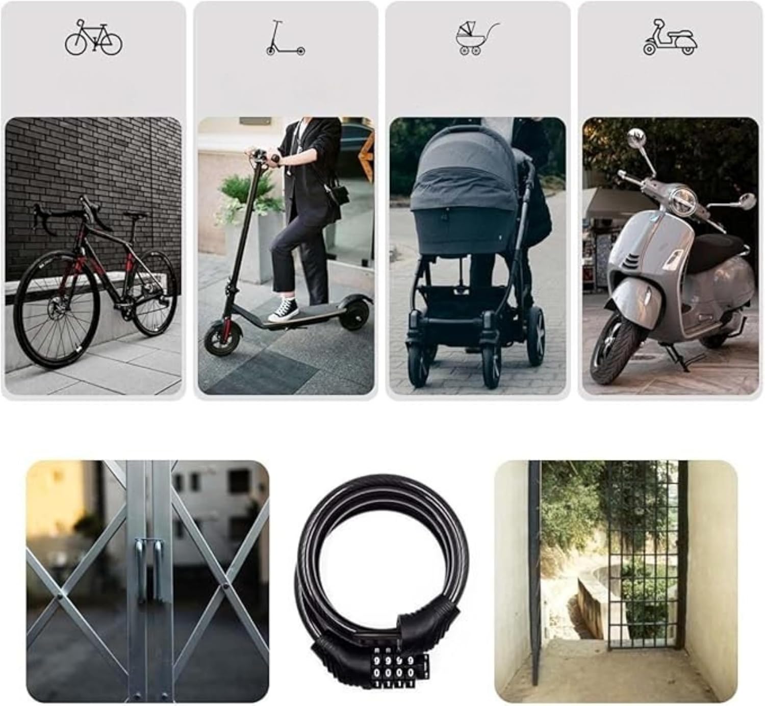 Cadeado Para Bicicleta Bike com Senha Combinação de Dígitos Segredo 8mm Aço Reforçado 100cm de Comprimento