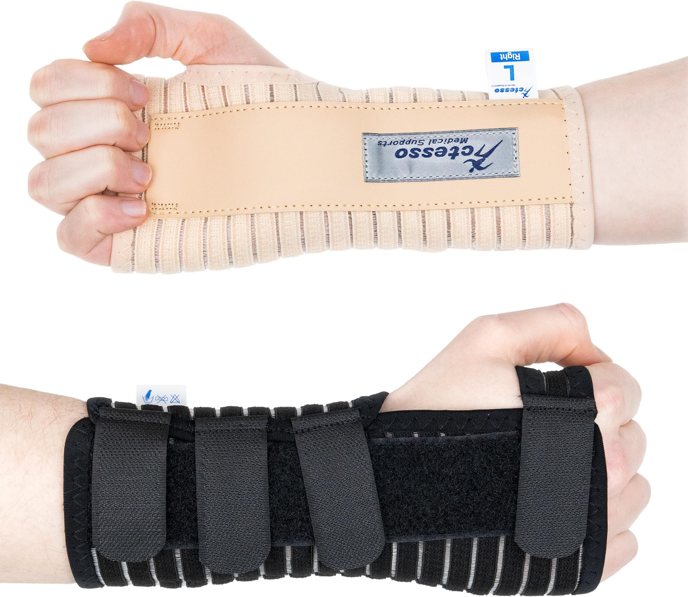 Actesso Breathable Wrist Support Brace Splint - Ideal for Carpal Tunnel, Sprains, and Tendonitis (Beige, Large Right)