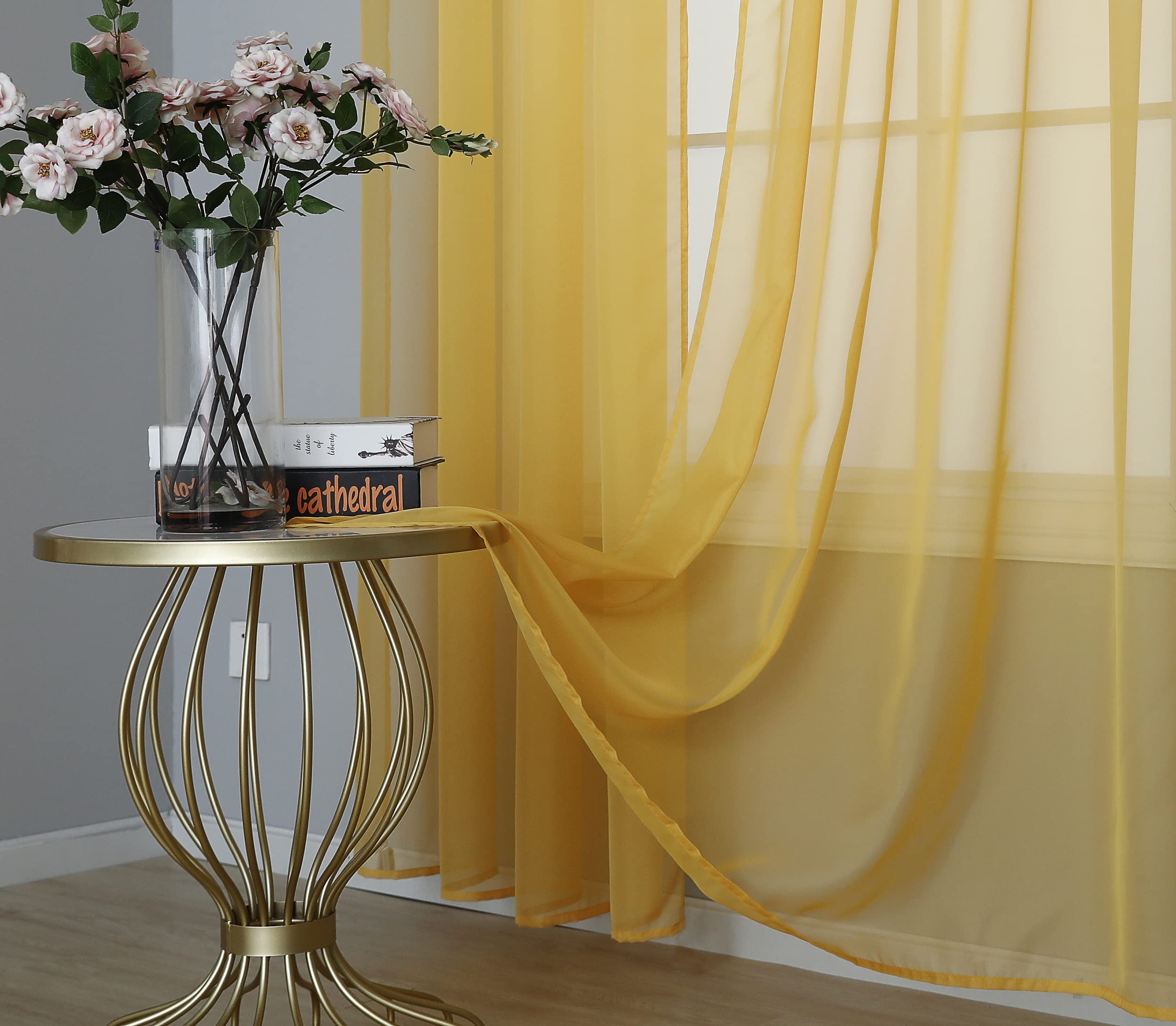 Amania Trading Ltd Mustard 1 Single Plain Voile Curtain Panel Net Curtains Slot Top Road Pocket Header 14 Colours (, 54)