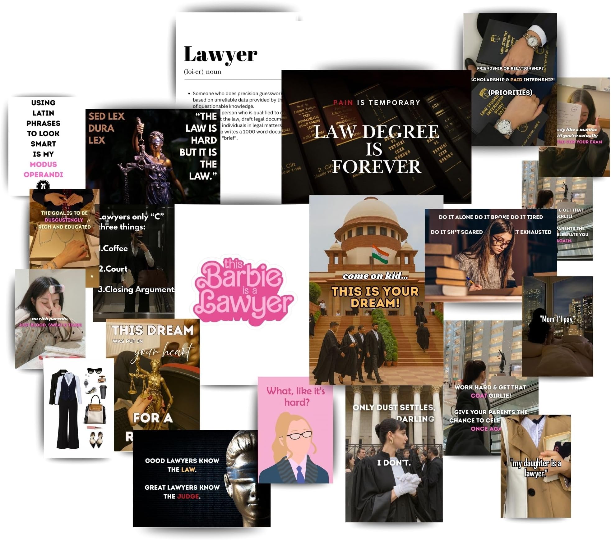 Yellow Town India Female Lawyer Motivation Posters | Law School Wall Art for Women | Inspiring Legal Quotes & Aesthetic Decor | Study Room, Office, Dorm Motivation | Gift for Aspiring & Practicing Lawyers