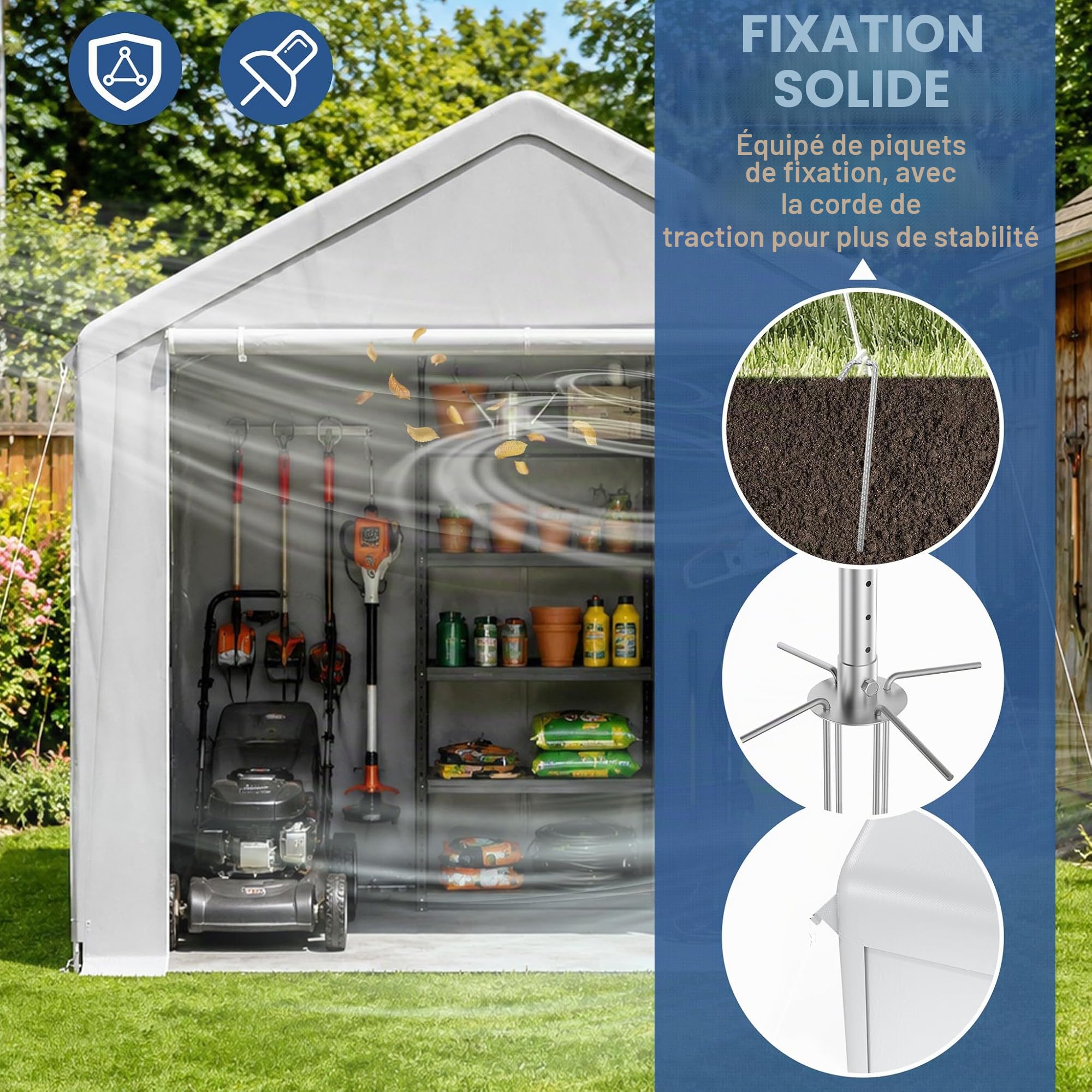 Aufun Carport Garage de tente 4 x 6 m, tente de rangement imperméable avec toit en polyéthylène, tente de garage avec parois latérales amovibles, résistante aux UV, abri d'hiver pour voiture, SUV