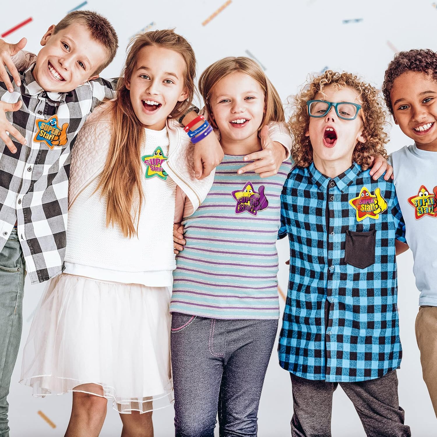 128 Pcs Star Student Wristbands Super Star Adhesive Award Badges Set Color Beautiful Star Wristbands Silicone Bracelets Student Awards Stickers Classroom Teacher Supplies Recognition Award for Kids : Office Products