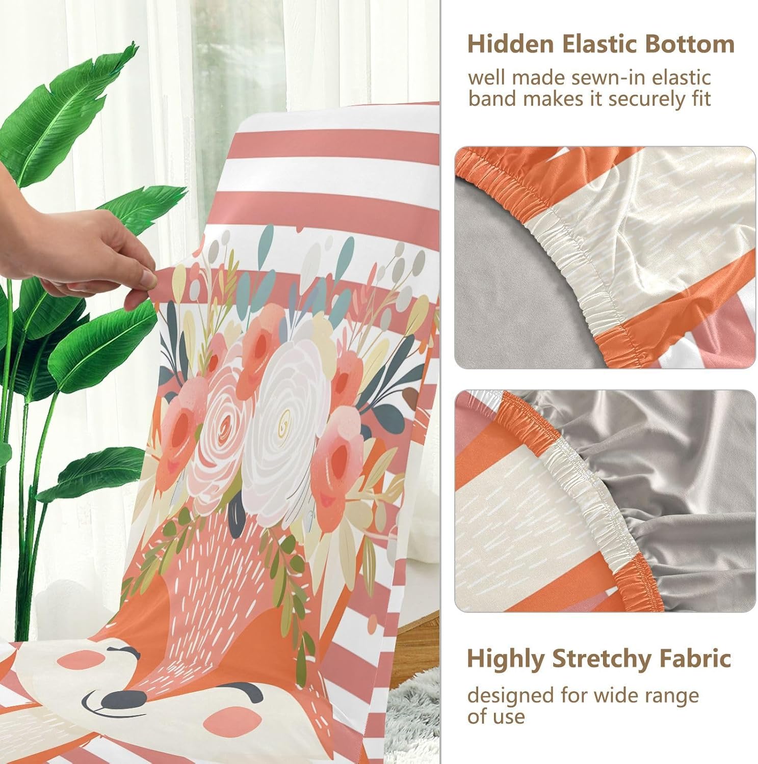 ALAZA Chair Covers for Dining Room, Fox Floral Stretch Chair Cover Sets Chair Protector Removable Washable for Ktichen Restaurant Hotel