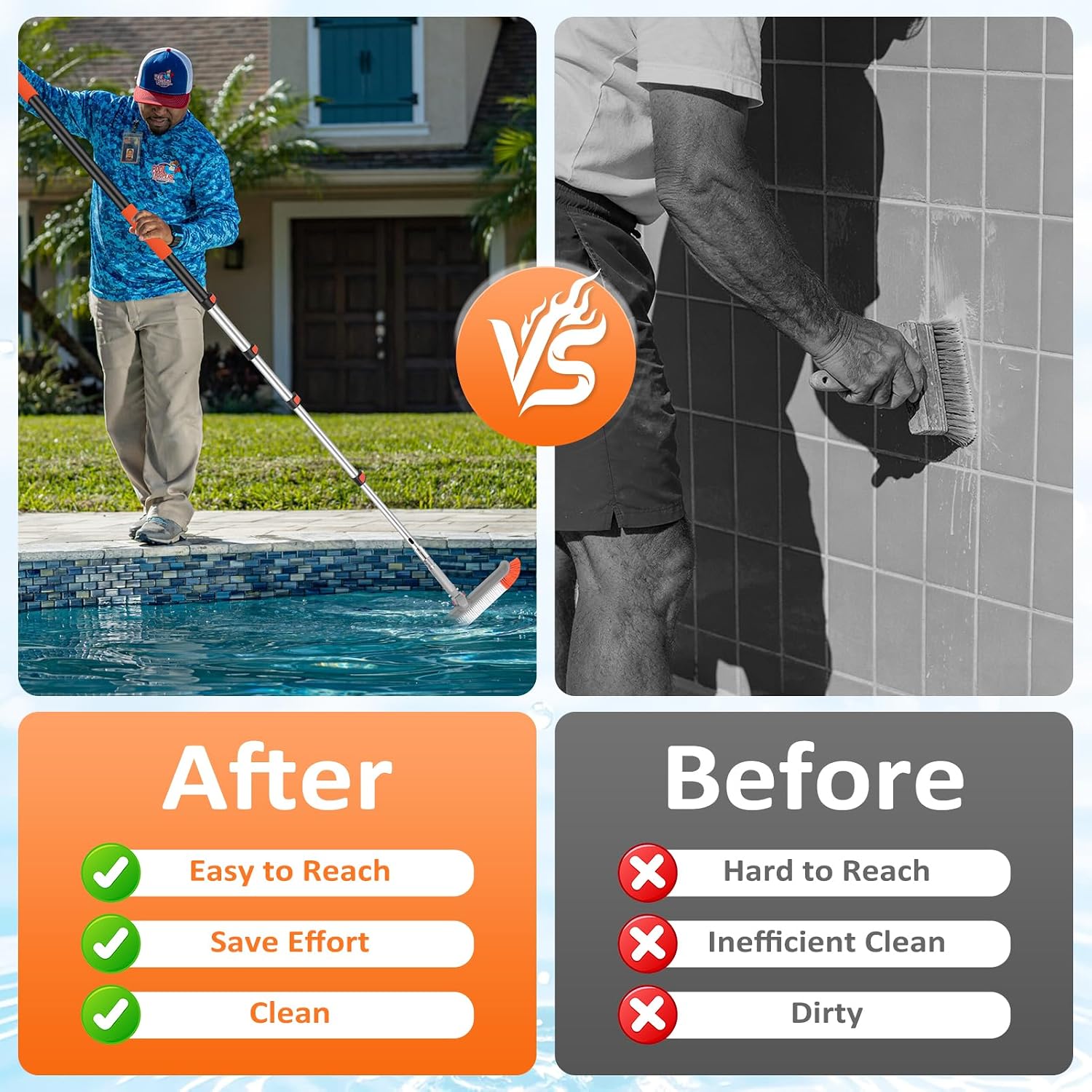 16FT Pool Brush with Pole, 18" Heavy Duty Swimming Pool Brush with 4-16FT Aluminum Telescopic Pole, Pool Scrubber Brush Head with Universal Adapter for Cleaning Pool Walls, Corners, Floors
