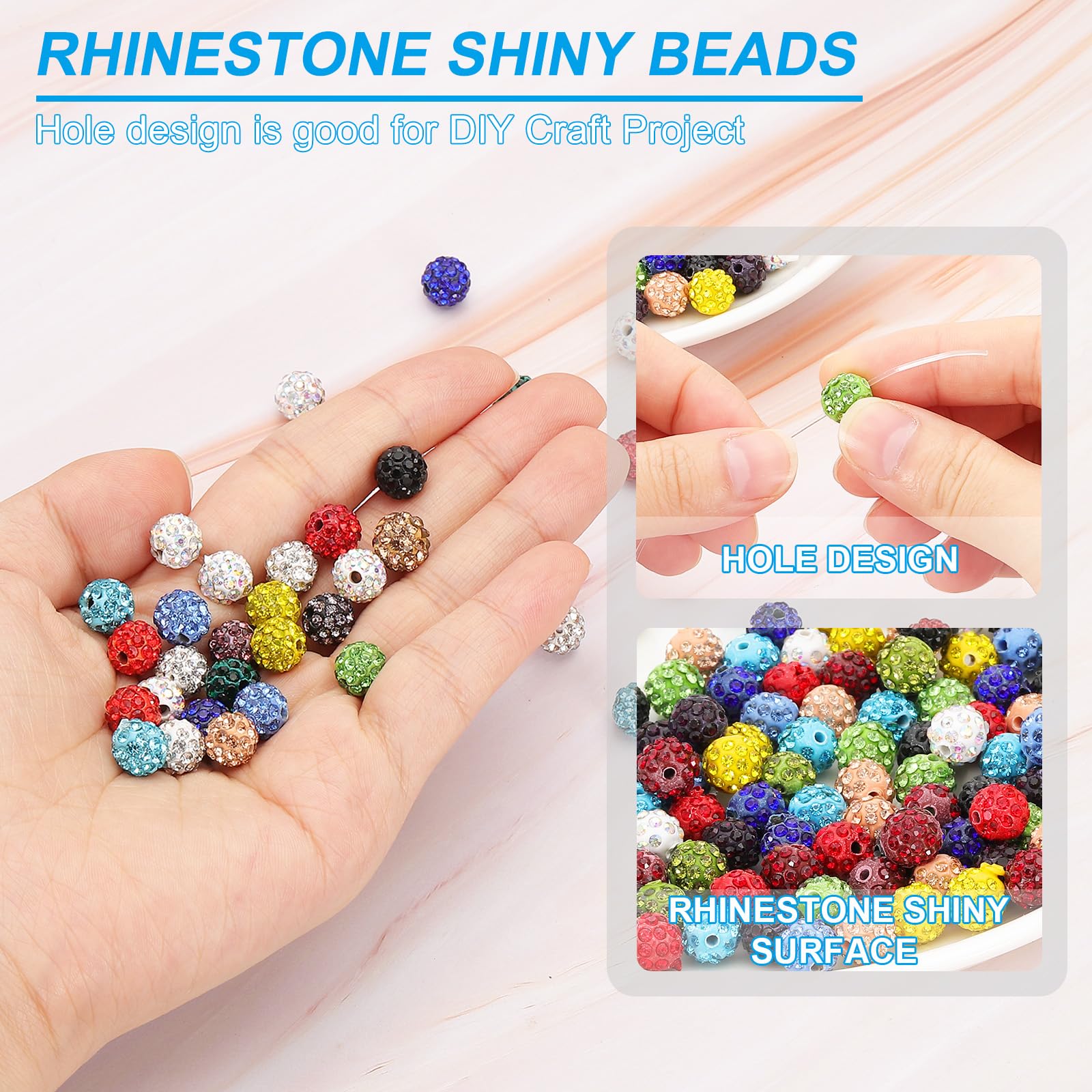 PATIKIL 10mm Perlas De Arcilla Con Estrás Para Hacer Joyas, Paquete De 60 Perlas De Arcilla De Cristal Redondas Para Manualidades, Collares, Pulseras DIY, Azul
