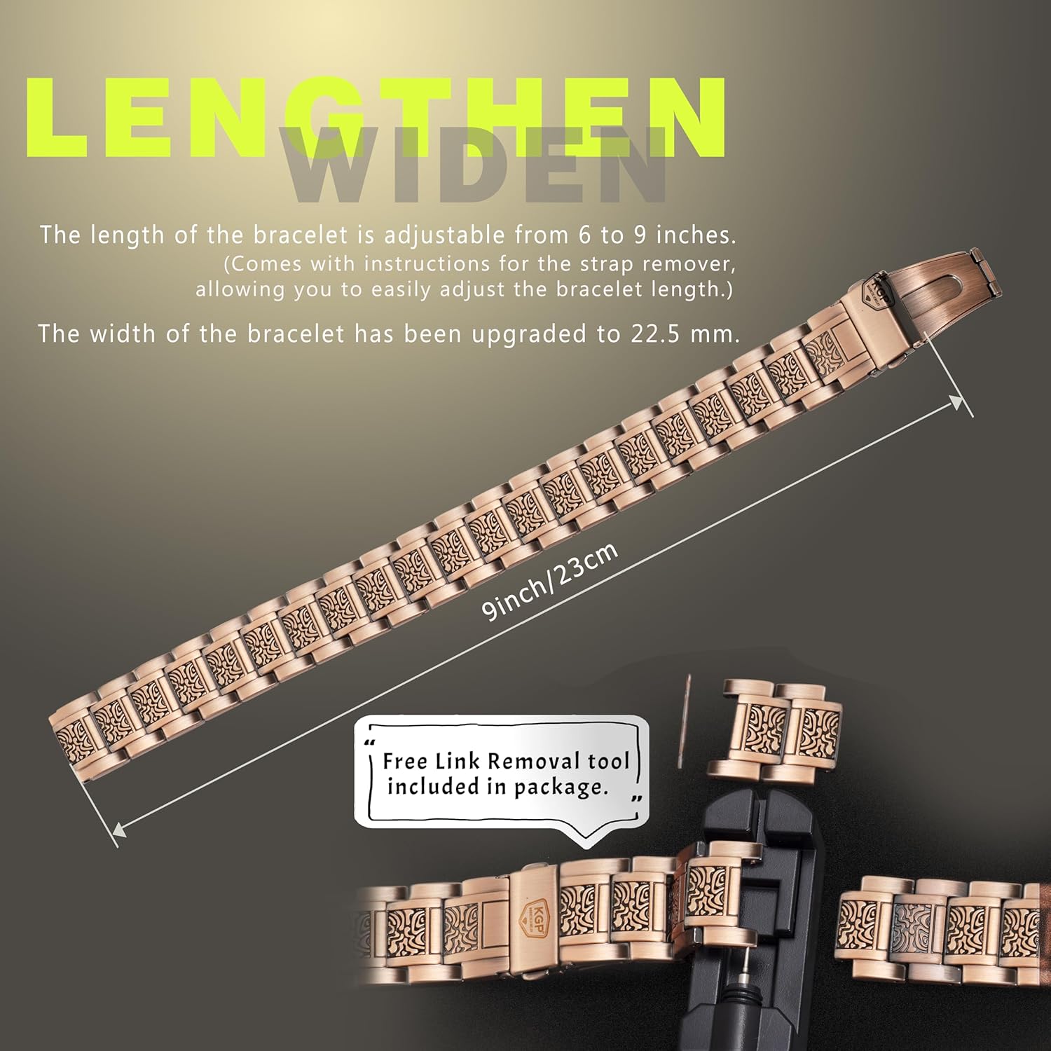 KGP® 3X Strength Vintage Magnetic Copper Bracelet for Men,Mens 99.99% Solid Pure Copper Bracelet with 3800 Gauss Healing Magnets,Adjustable Copper Therapy Jewelry with Gift Box - Image 4