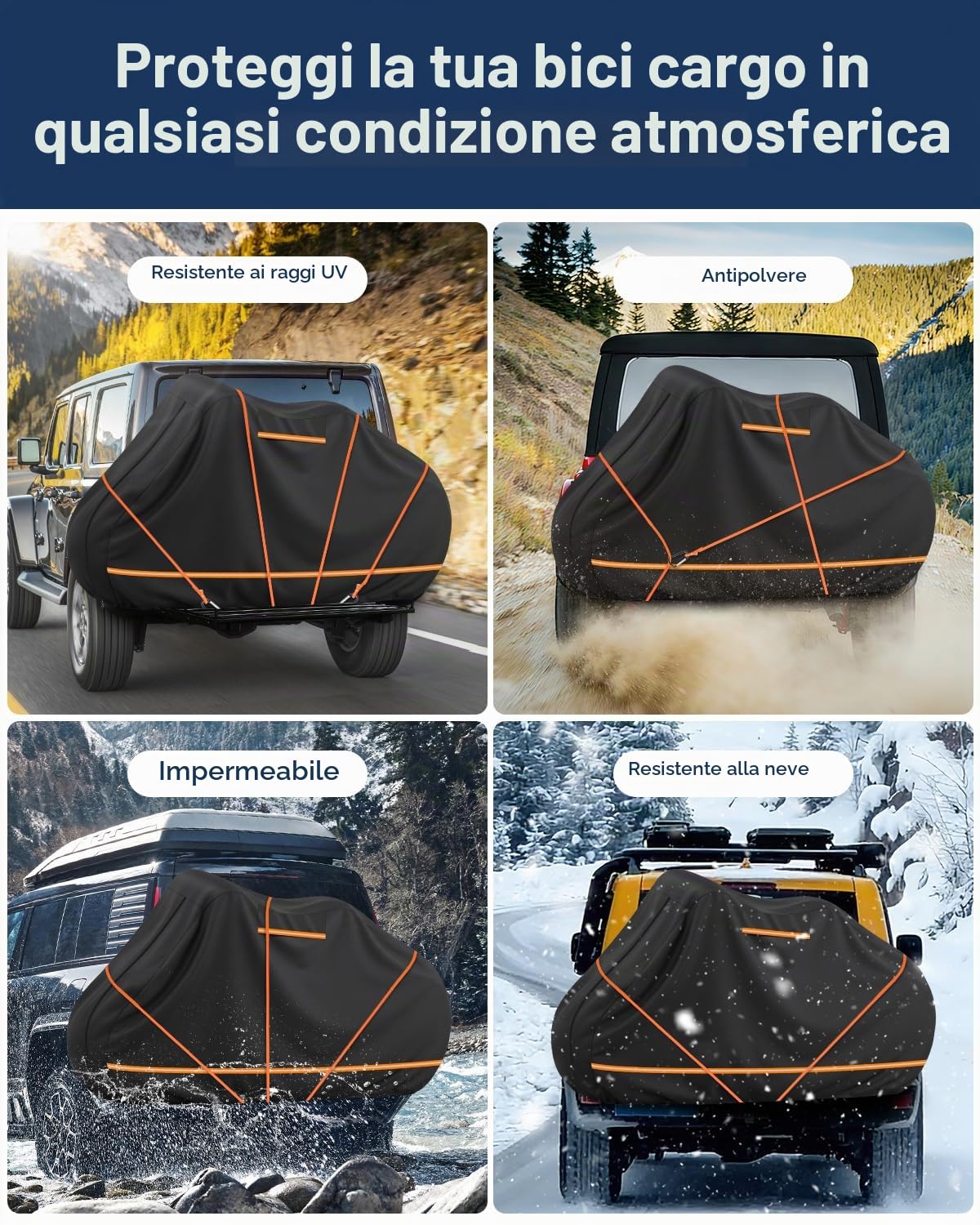 Telo Copribici per Camper 2 Bici in 420D Impermeabile Fodera Cotone | Telo Copri Bicicletta da Esterno, Copribicicletta Esterno e Antivento per Trasporto con 2 Corde Elastiche e 4 Coprimanubrio
