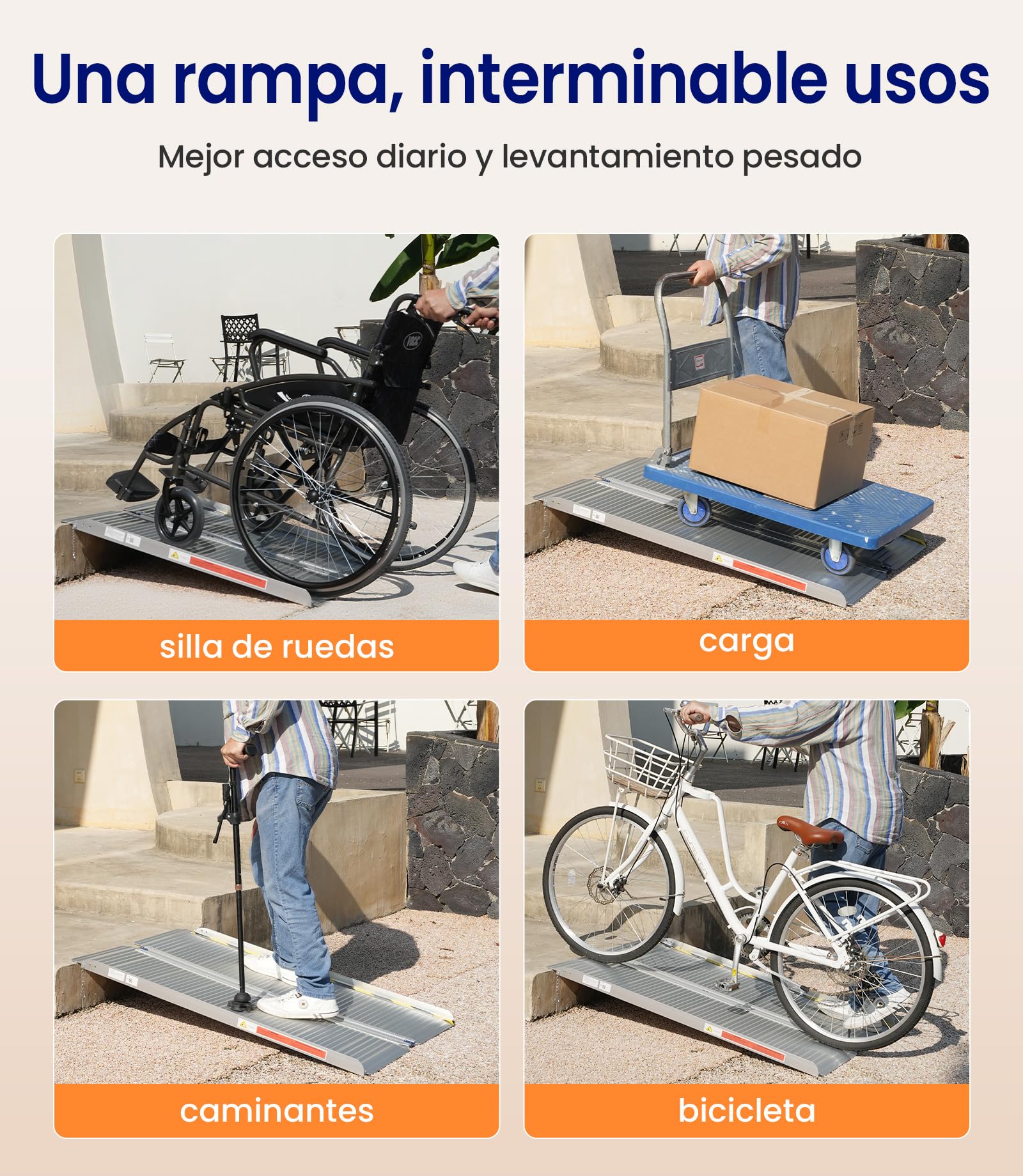 VOCIC CP32 Rampa plegable para silla de ruedas, 90 cm, para escaleras | Rampa de aluminio duradera hasta 300 kg para silla de ruedas, 76 cm, extraancha, ligera, adecuada para el hogar y el coche