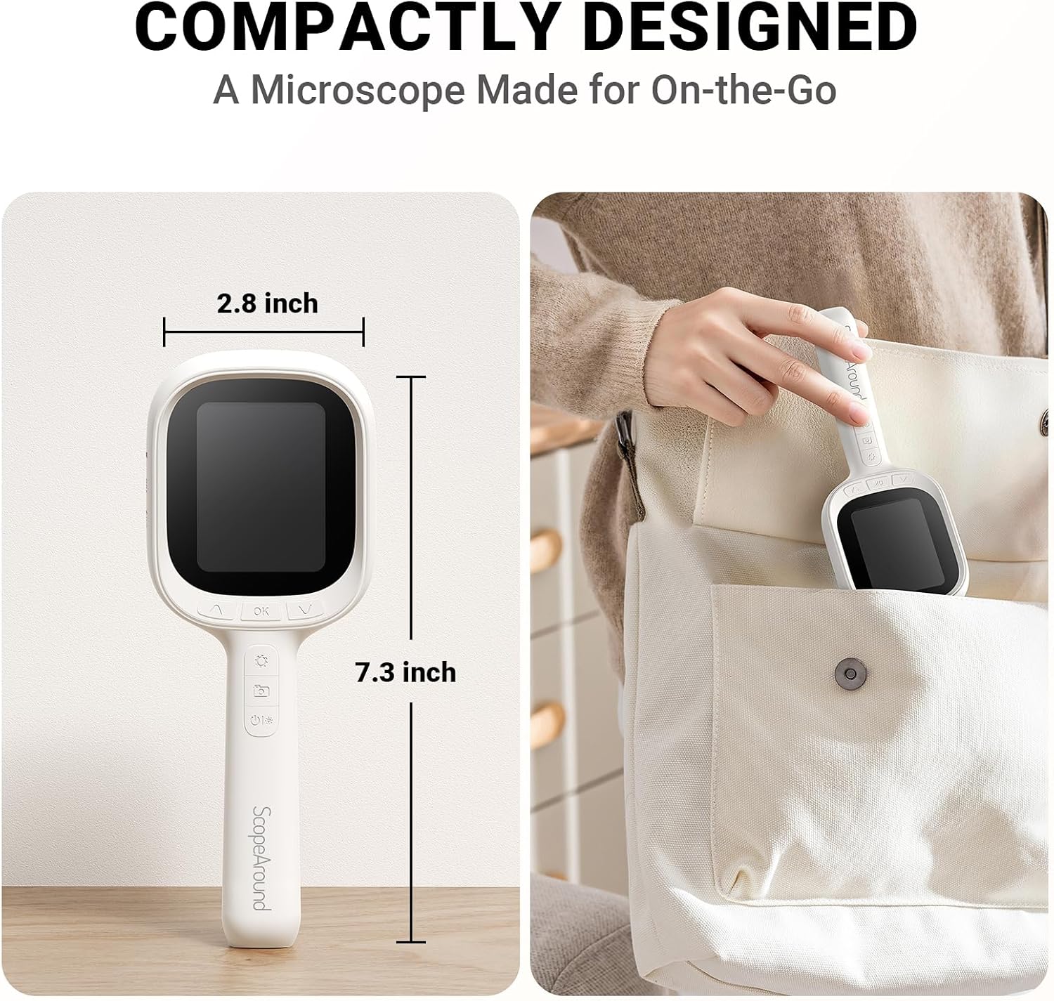 ScopeAround Digital Microscope, Autofocus Handheld Microscope, Magnifier with 2.8" IPS Screen and LEDs, Portable Magnifying Glass, Compatible with Mac/Windows