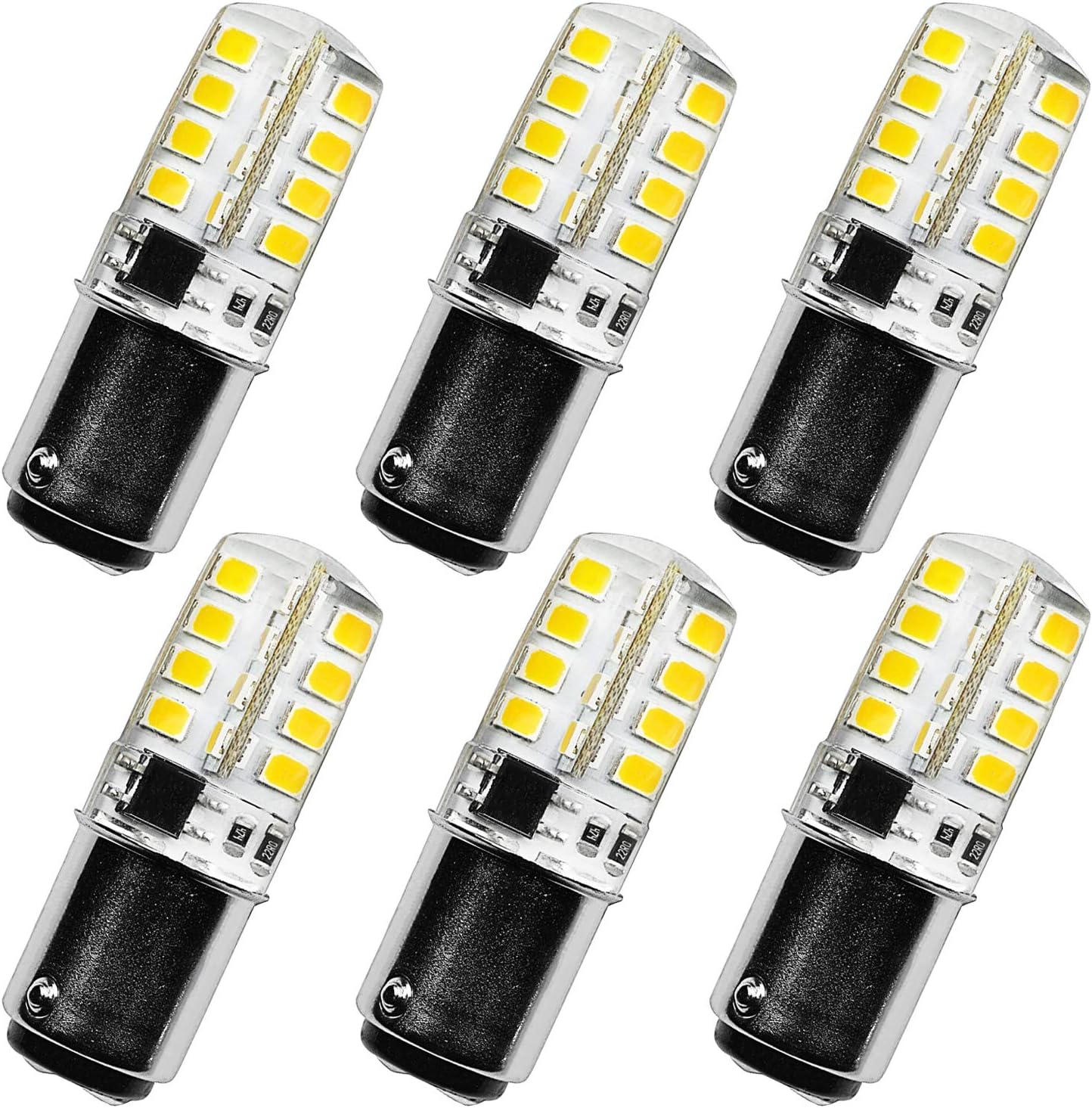 LUXRITE BA15D LED Bulb, 3W 120V, 40W Equivalent, Double Contact Bayonet Light Bulb, 2700K Warm White, 200 Lumens - Sewing Machine, Ceiling Fan, Desk Lamp, Pendant Lighting (6-Pack)
