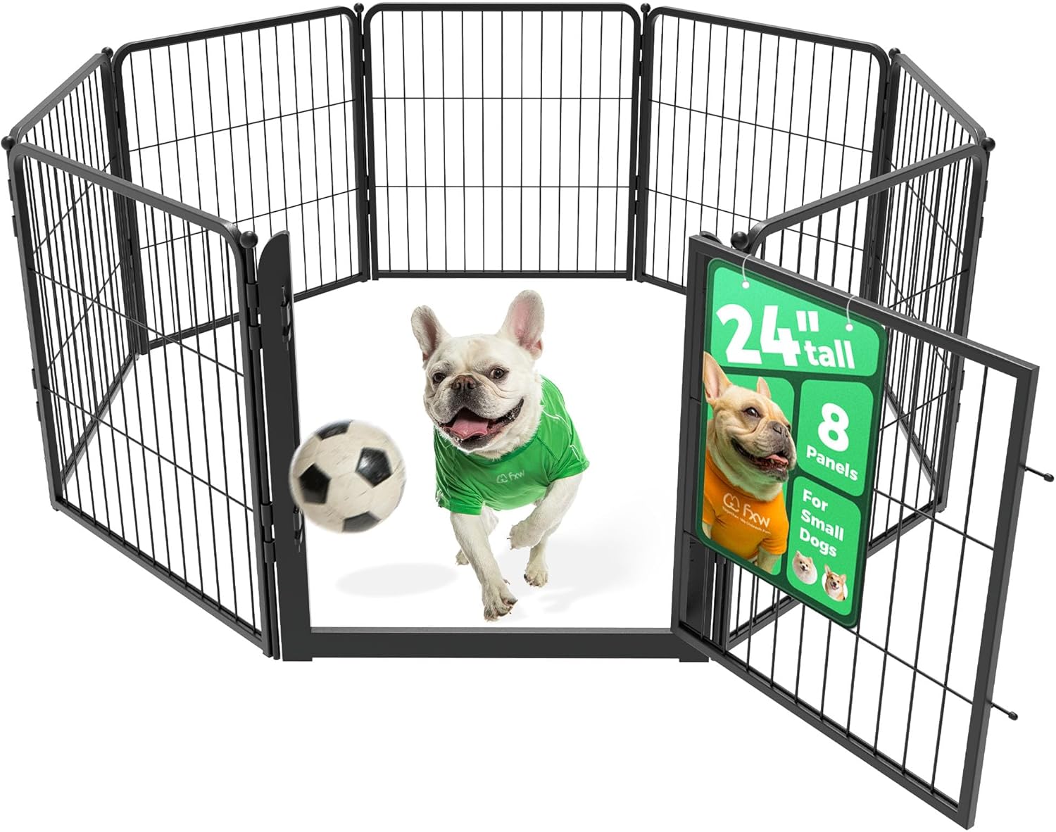 FXW Dog Playpen for Indoor Use - Wide gate and Safe Play, Heavy Duty 24 Inch 8 Panels Dog Pen for Puppies and Small Dogs, Black