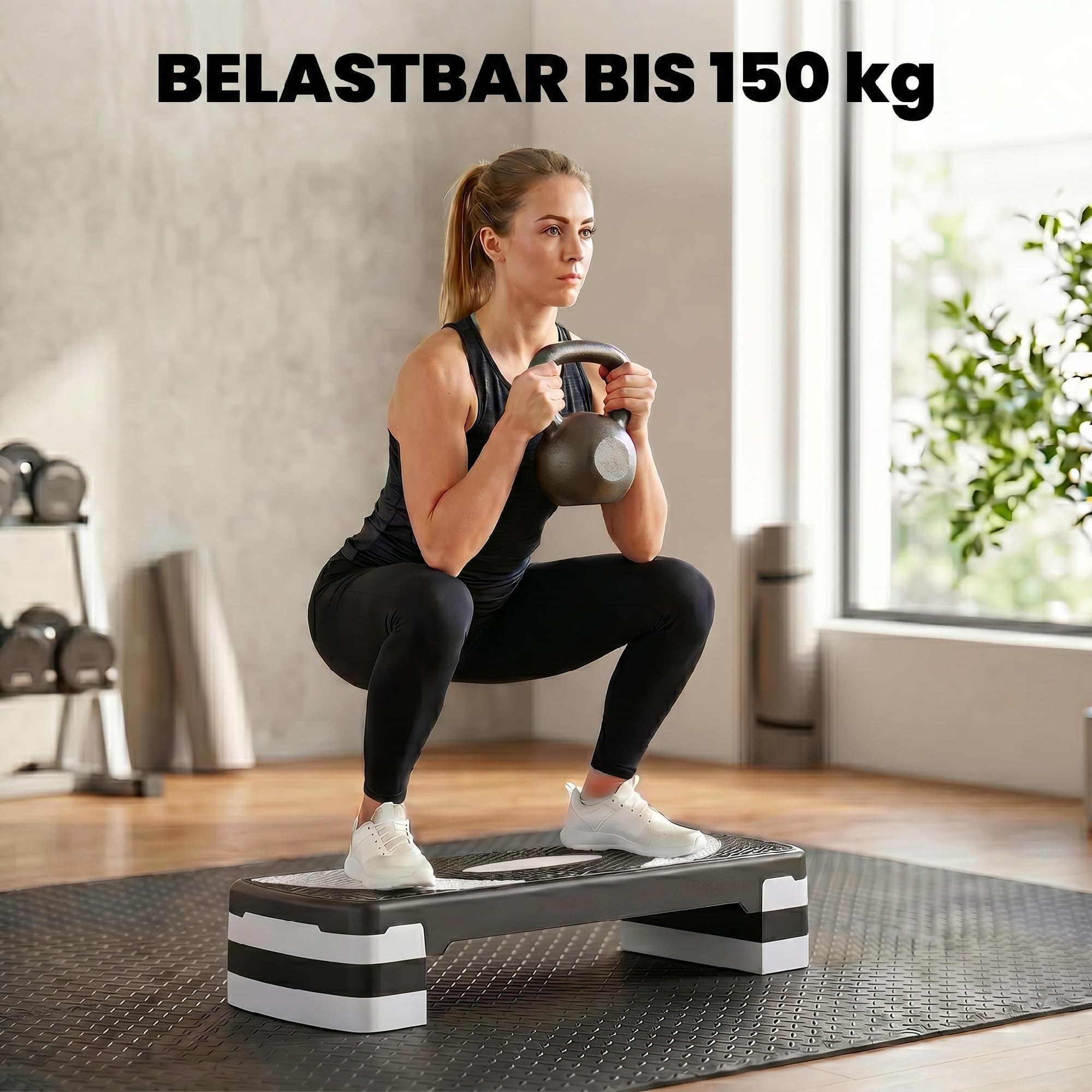 HOMCOM Steppbrett höhenverstellbar Fitness Stepper mit Antirutschbelag 3 Stufen (10/15/20 cm) Rutschfest Stepbench für Zuhause Fitnessstudio Büro Kunststoff