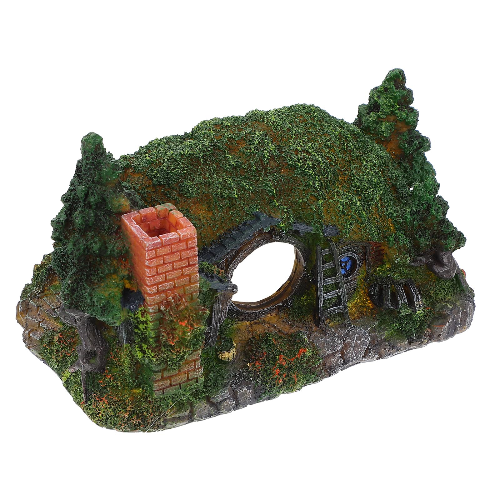 Decorazione Paesaggistica per Acquari Hobbit Casa in Resina Piccola, Ornamento Grotta Castello per Serbatoio d'Acqua, Sicura per Pesci e Adatta a Scenari Acquario
