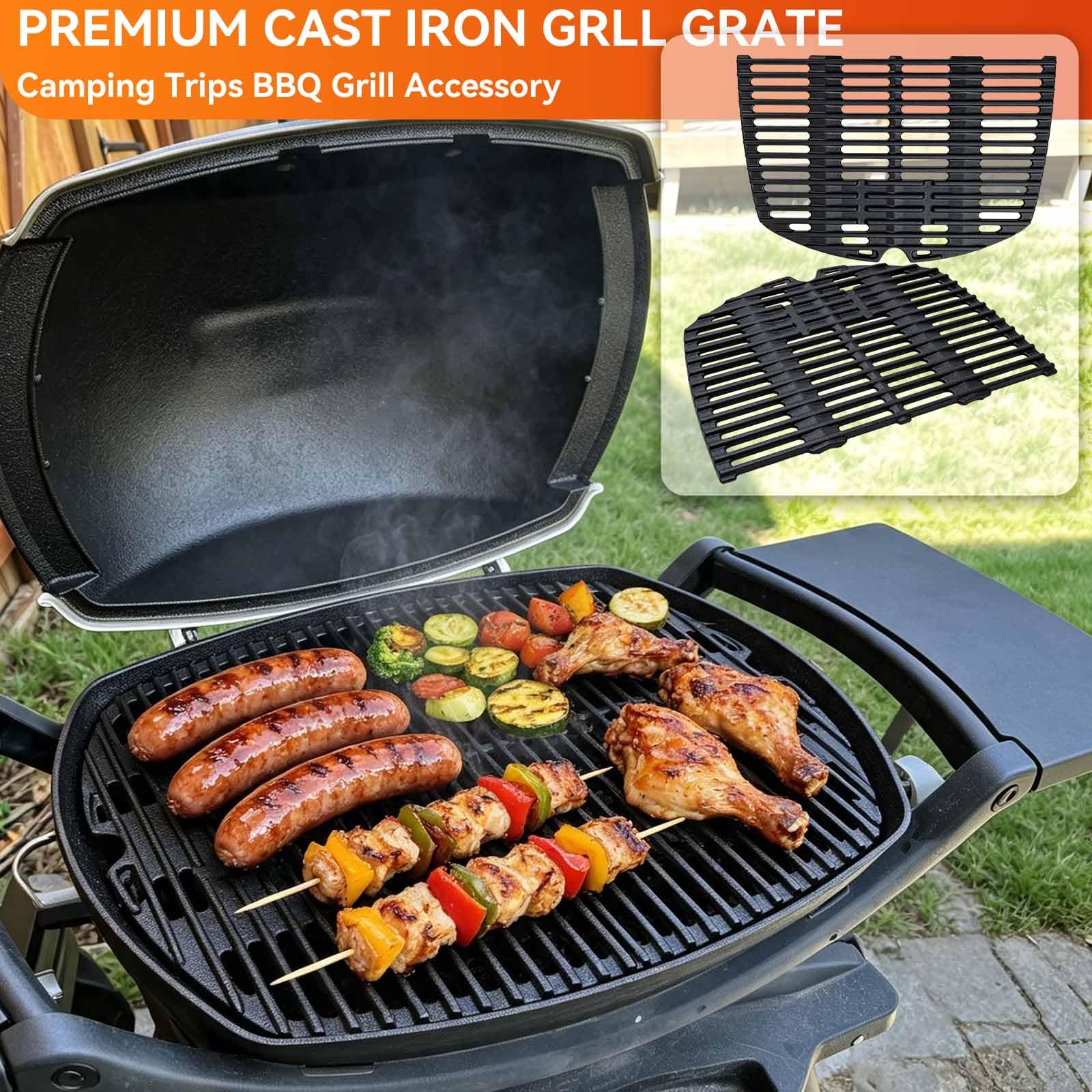 7645 - Griglia in ghisa per Weber Q200, Q220, Q260, Q2000, Q2200, Q2400 | Griglia per barbecue Weber Baby-Q serie 200 65811, 27,3 x 38,8 cm, con rivestimento antiaderente su misura, 2 pezzi