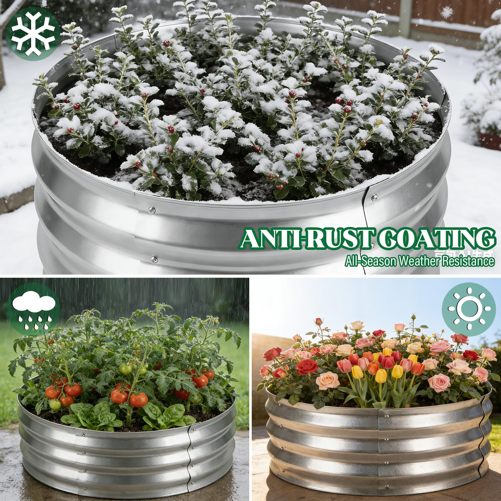 Huerto Elevado Redondo de Metal 2 Piezas, 60 x 60 x 30 cm Plateado, Jardinera Elevada con Tela de Plantación y Guantes, Macetero para Hierbas Aromáticas, Verduras, Flores, Balcón y Terraza