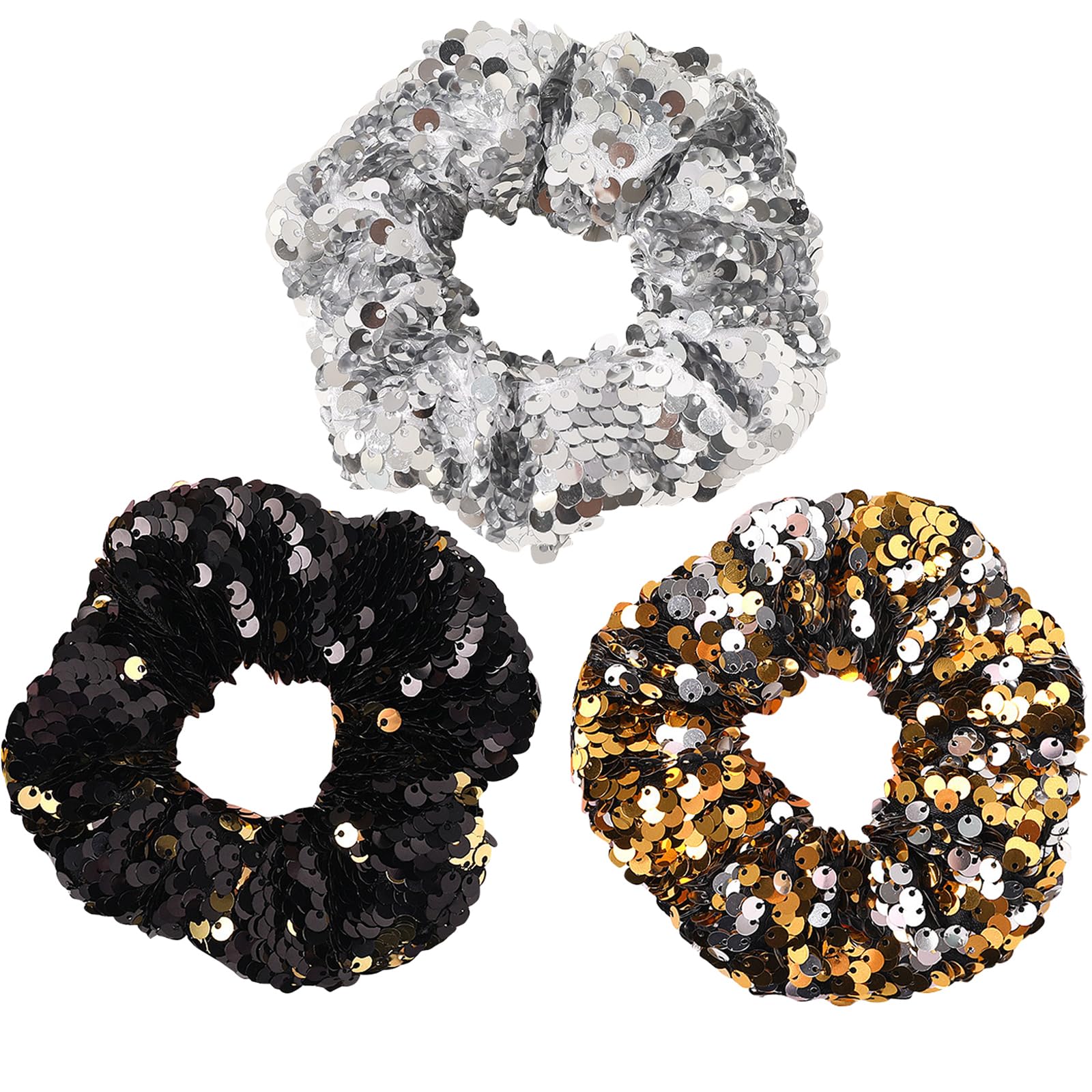3 Colours Handmade Sparkly Sequins Girls Mermaid Hair Scrunchies for Hair Eleastic Bands Scrunchy Hair Ties Ropes Ponytail Holders Cloth Bands for Girls and Women (Style)