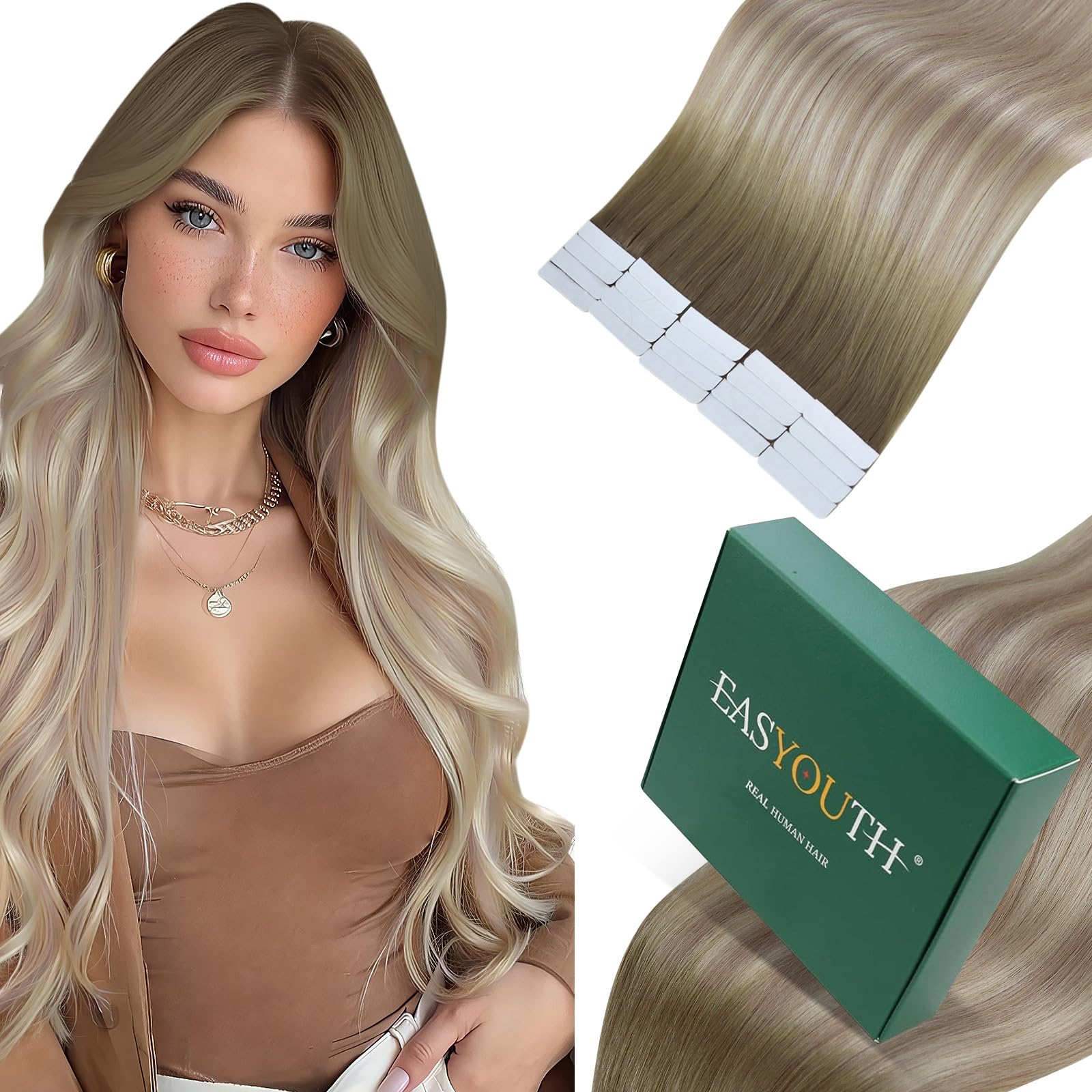 Easyouth Tape Extensions Echthaar Glatt Menschliches Haar