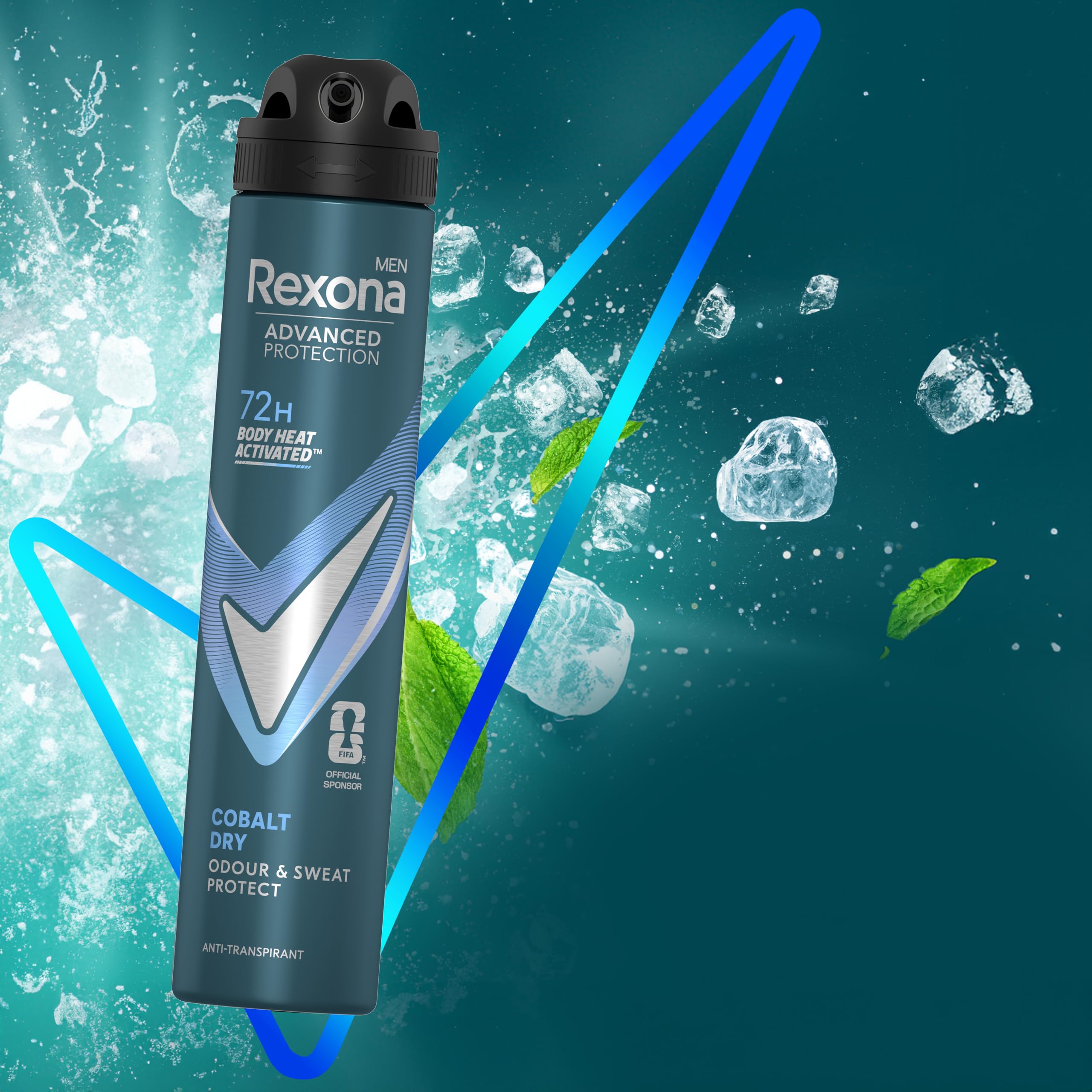 Rexona Men Desodorante Antitranspirante en Aerosol Advanced Protection Cobalt Dry con tecnología Body Heat Activated, 200 ml