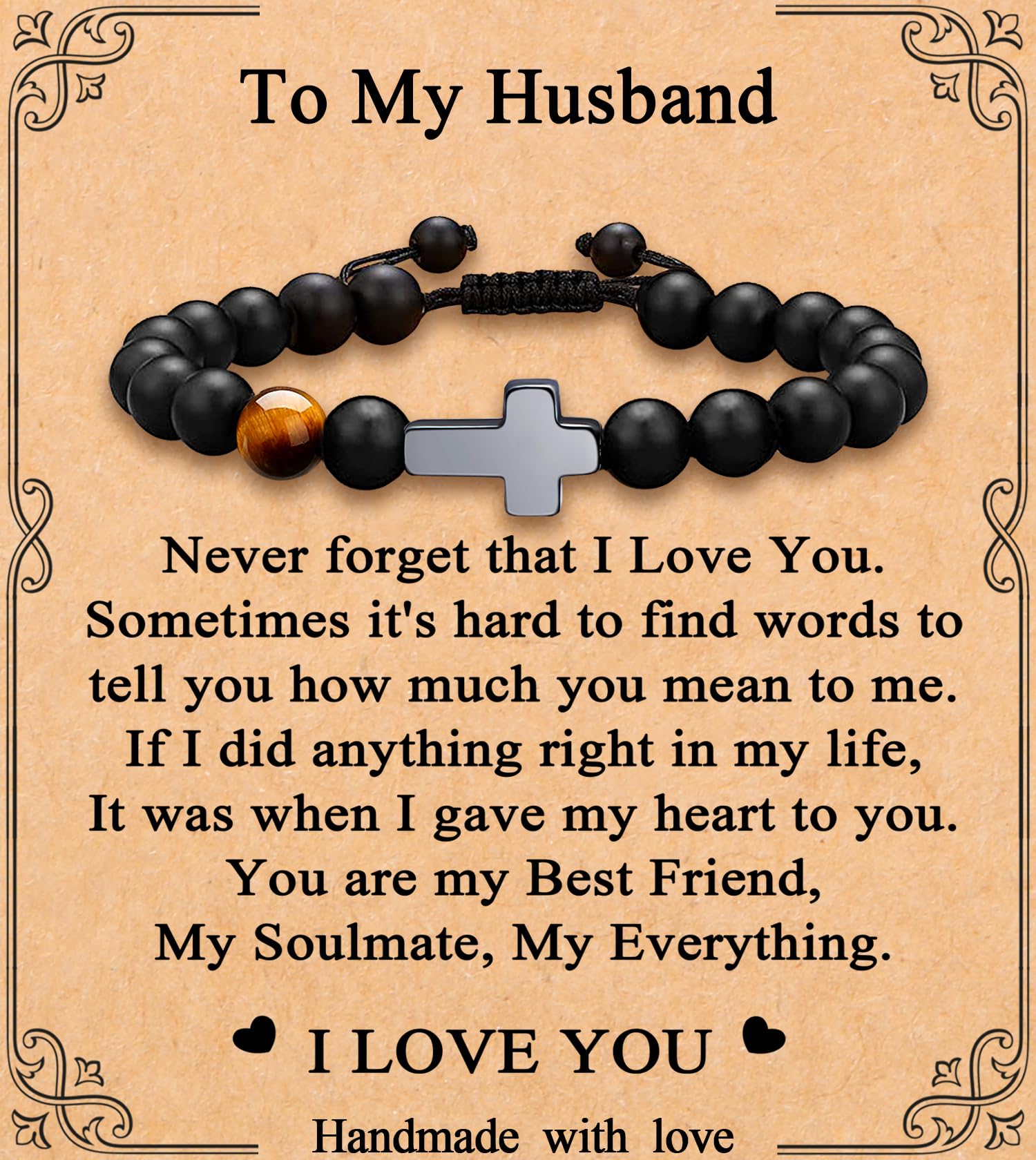 MFTRADING Cross Bracelet for Men Christian Gifts for Son Grandson Brother Husband Dad Man Godfather Religious Baptism Jewelry Birthday Retirement Gifts Beaded Bracelet