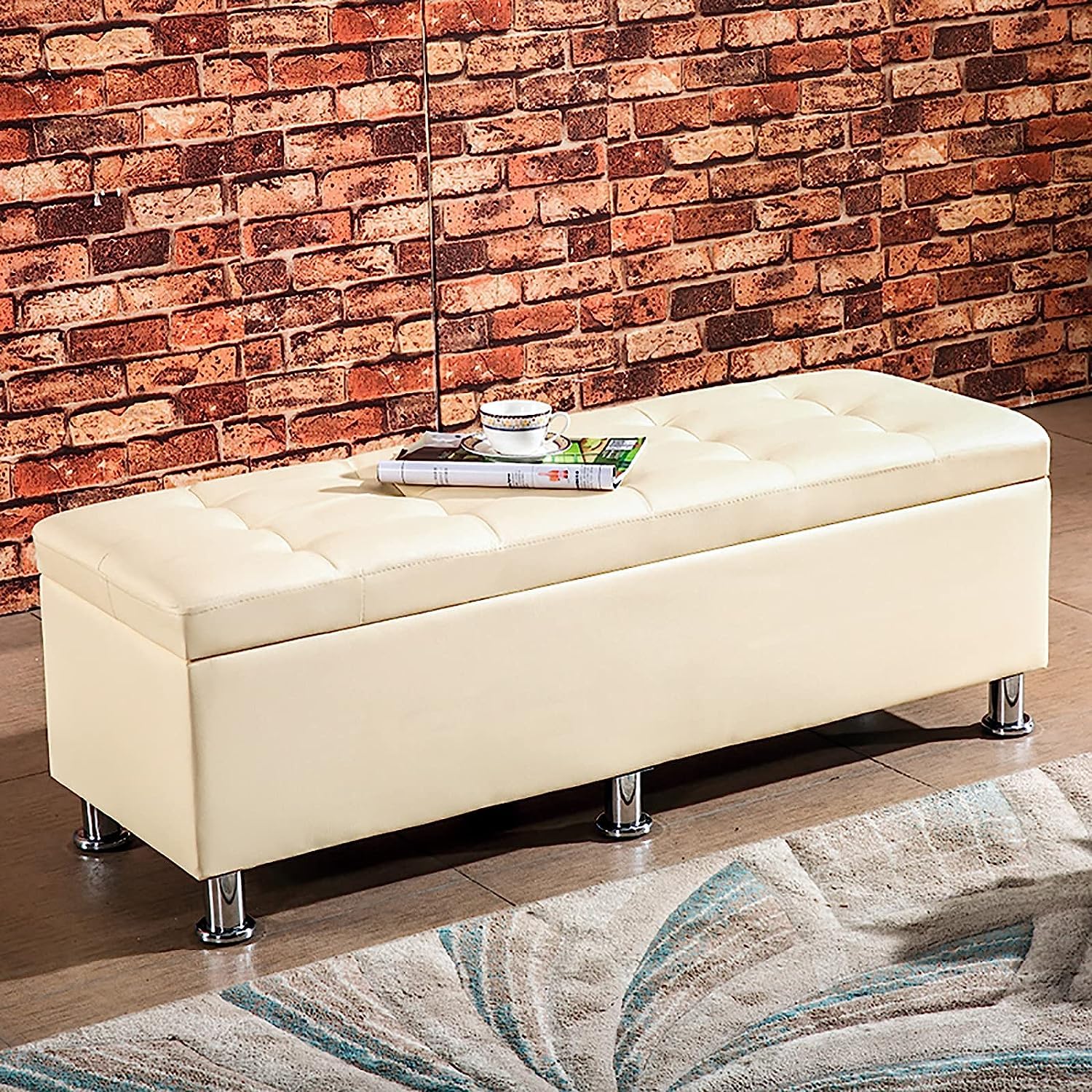 GHFXSCV Modern Faux Leather Storage - Rectangular Shoe nizer Pouf for Entryway, Upholstered Footrest for Living Room & Bedroom, 60x40x40 cm (24x16x16 inches) - Stylish Solution