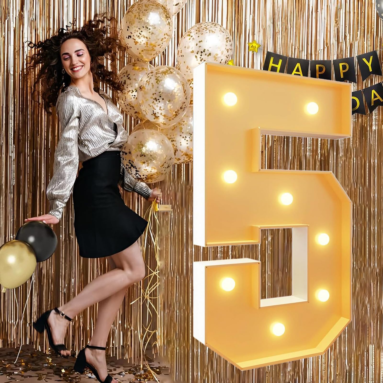 Marquee Numbers 70Cm/2.3ft Mosaic Large Numbers 5 Giant Light Up Numbers for Balloon Pre-cut Foam Frame for 5th Birthday Party Wedding Backdrop Decoration Anniversary Decor