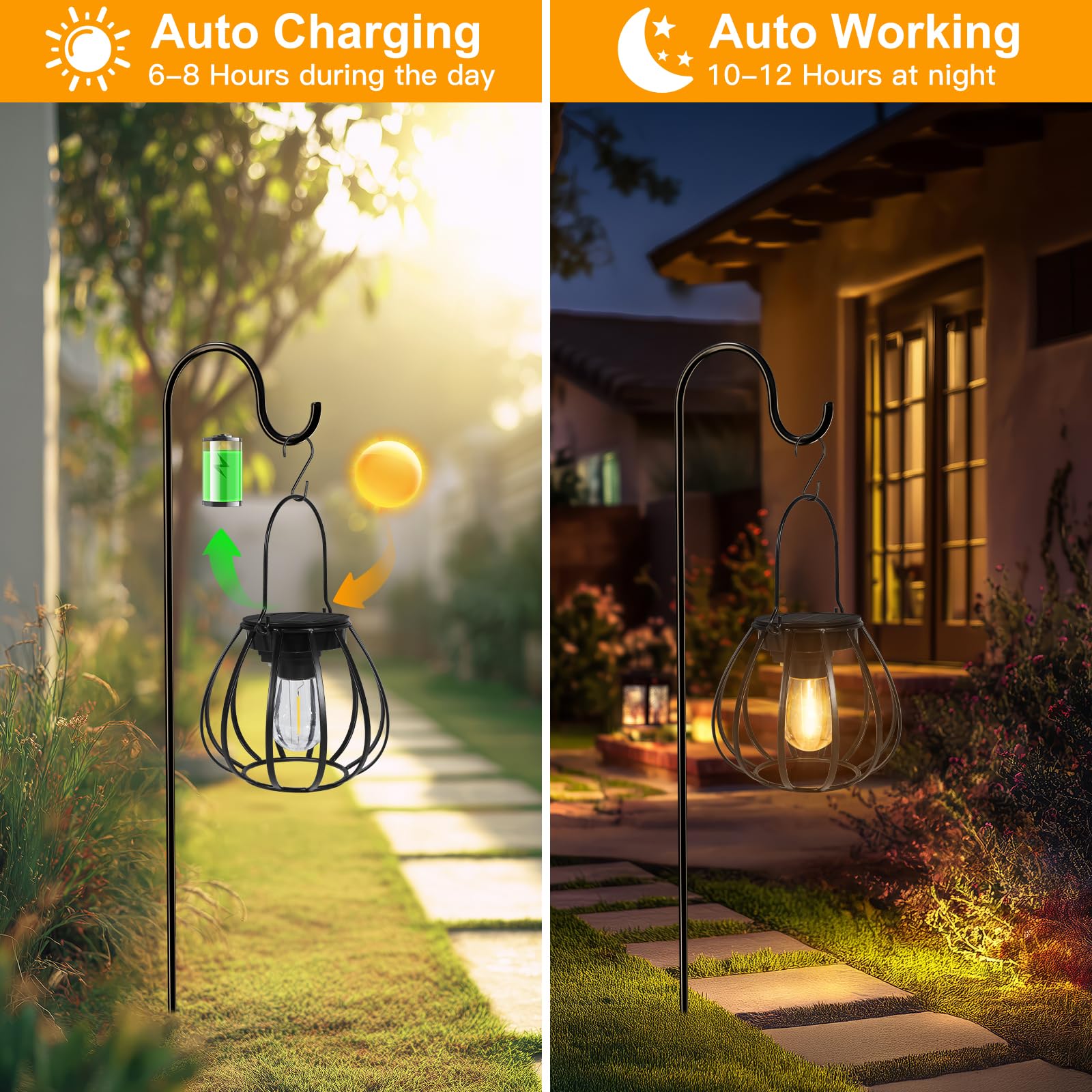 Solarlampen für Außen Hängend/Stehend 2 Stück - Solar Lampions Außen Wetterfest - Solar Laternen mit LED Glühbirne Warmweiss für Gartendeko, Balkon, Terassendeko, Camping Lampe