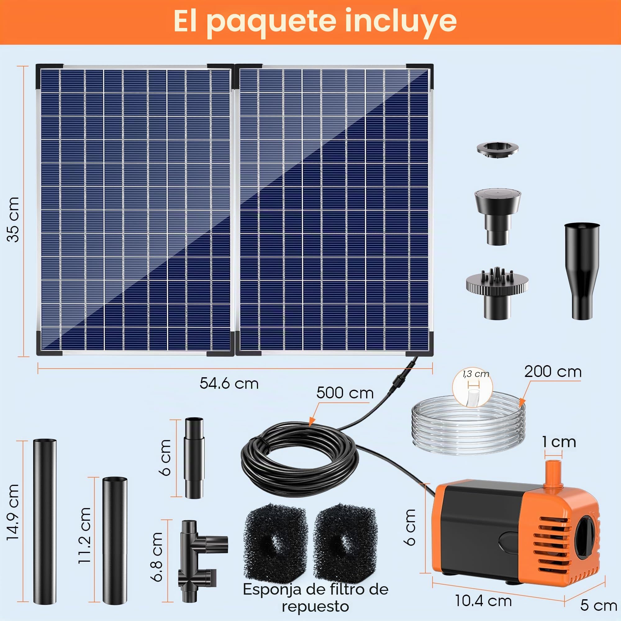 Biling Bomba solar para estanque de 35 W, 1500 L/H, silenciosa, con 4 boquillas, fuente solar con manguera de arroyo para estanques de jardín de hasta 1500 L, fuente solar para manualidades, fuente de