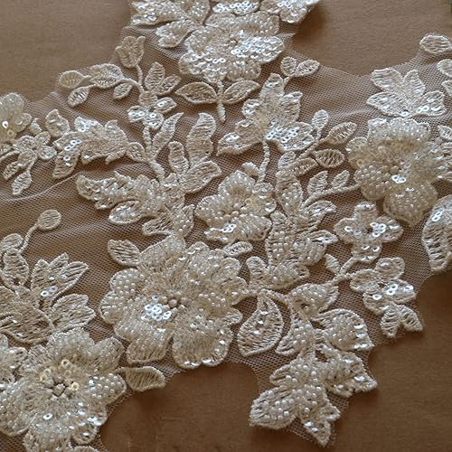 Miniatura 5 de G-RUI 1 yarda de lujo con cuentas de encaje bordado apliques para vestidos de novia apliques de encaje de diamantes de imitación parches de encaje