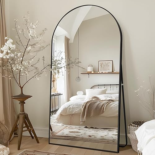 Vista 30 de NicBex - Espejo arqueado, de cuerpo entero, 64 x 24 pulgadas, con marco de aleación de aluminio, soporte, negro, se puede colocar de pie, apoyar